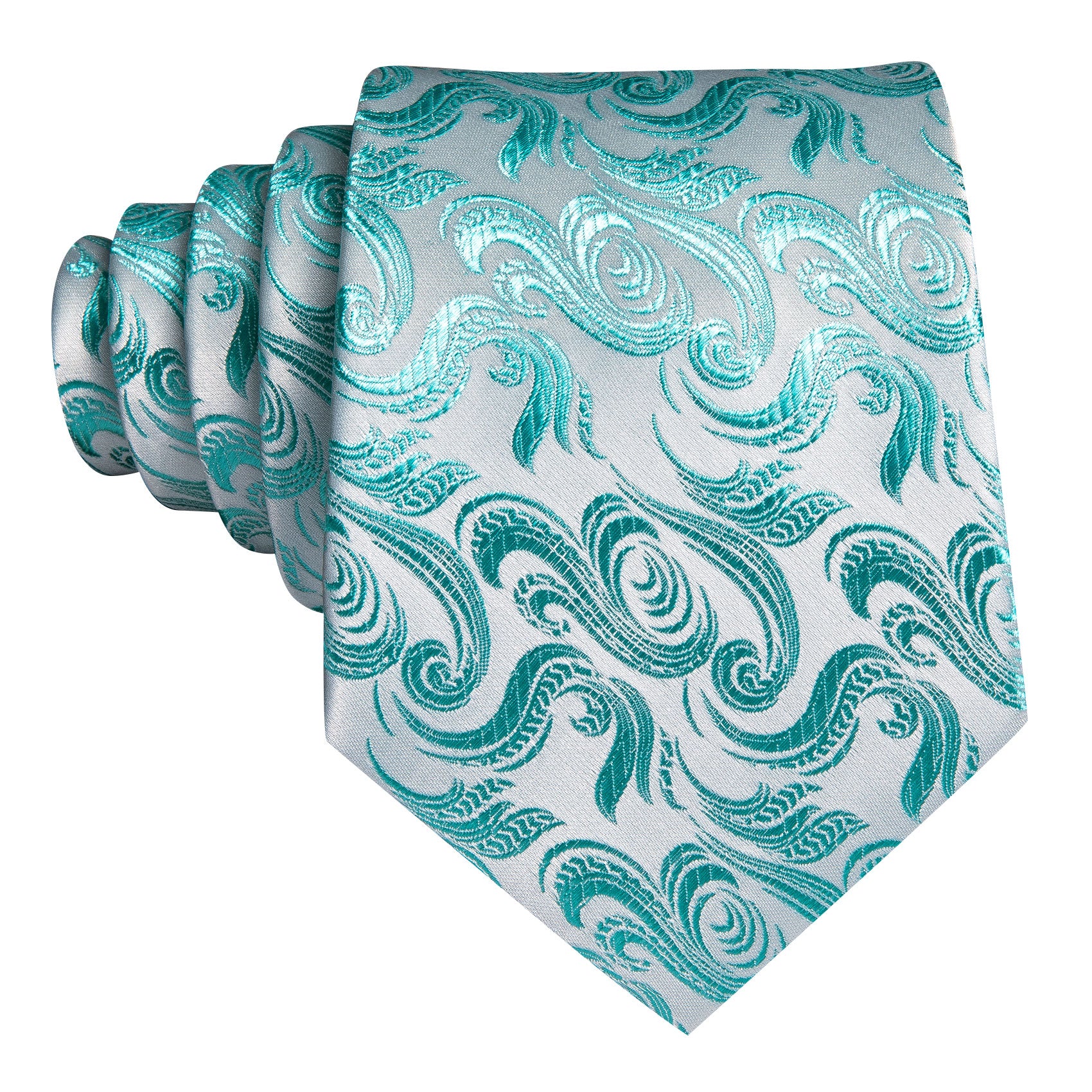 Blue White Floral Silk Tie Pocket Square Cufflinks Set