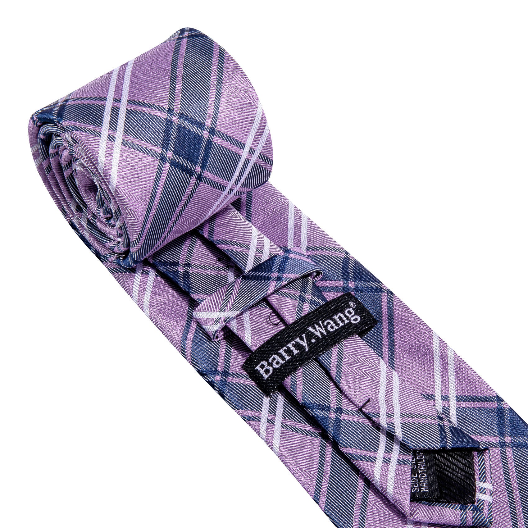 Purple Blue Plaid Tie Handkerchief Cufflinks Set