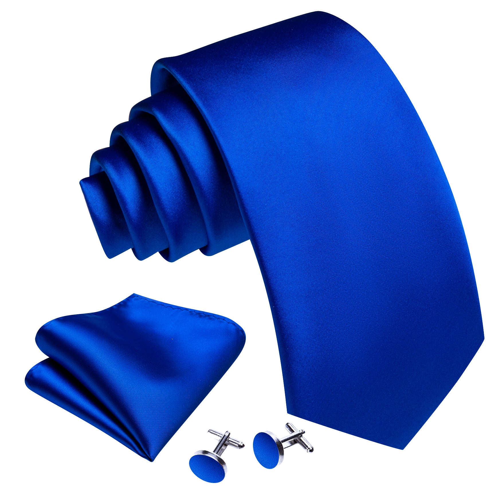 Cerulean Blue Solid Silk Tie Pocket Square Cufflinks Set