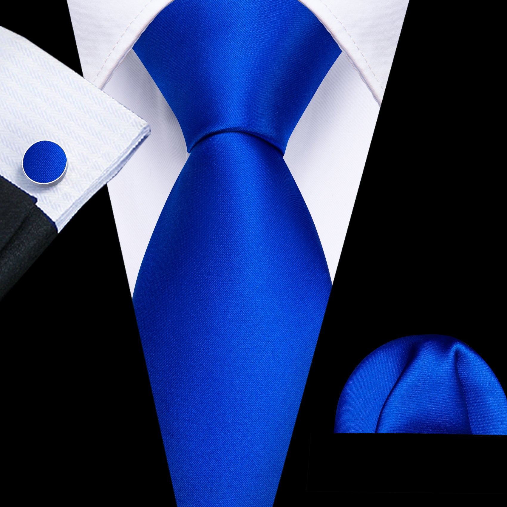 Cerulean Blue Solid Silk Tie Pocket Square Cufflinks Set