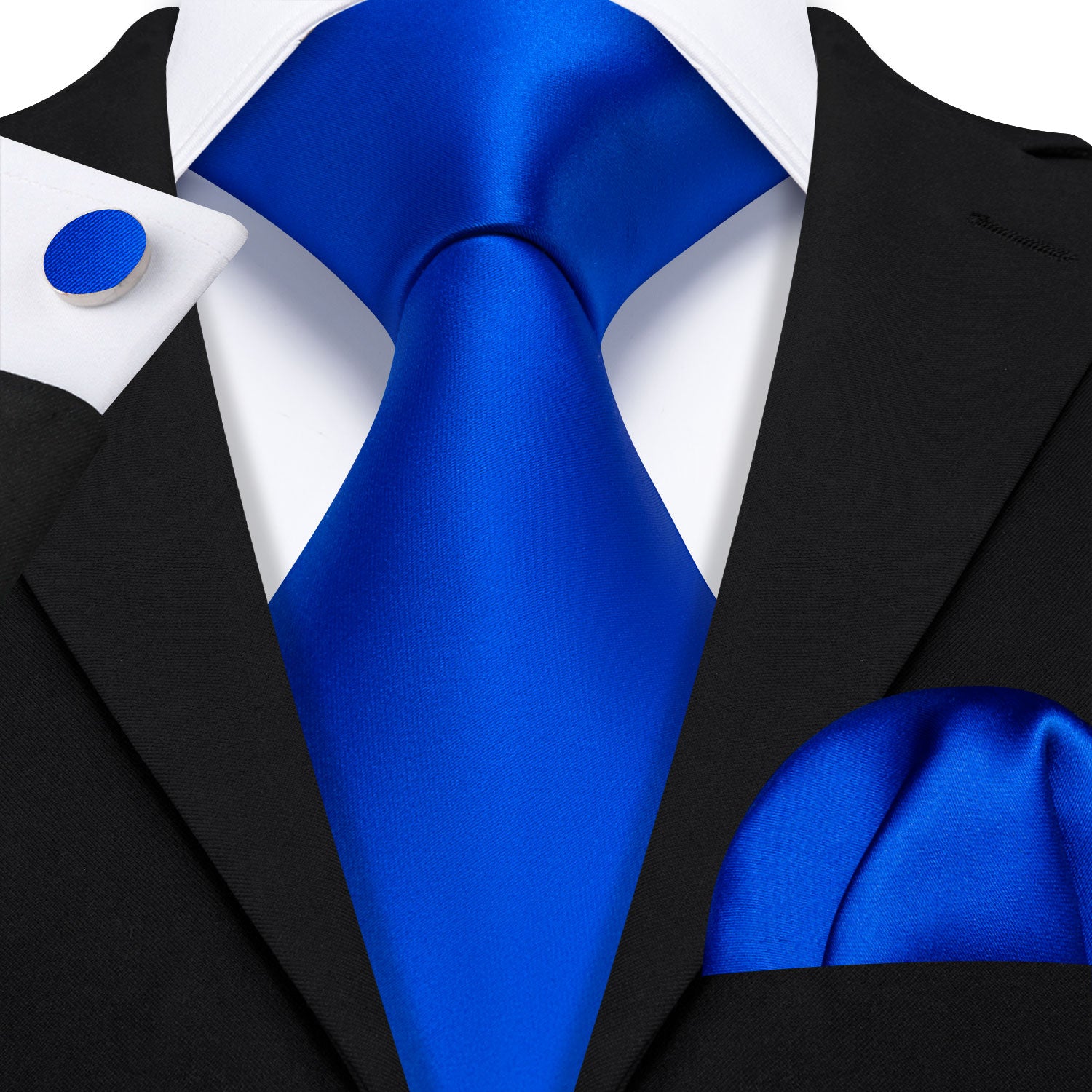 Cerulean Blue Solid Silk Tie Pocket Square Cufflinks Set