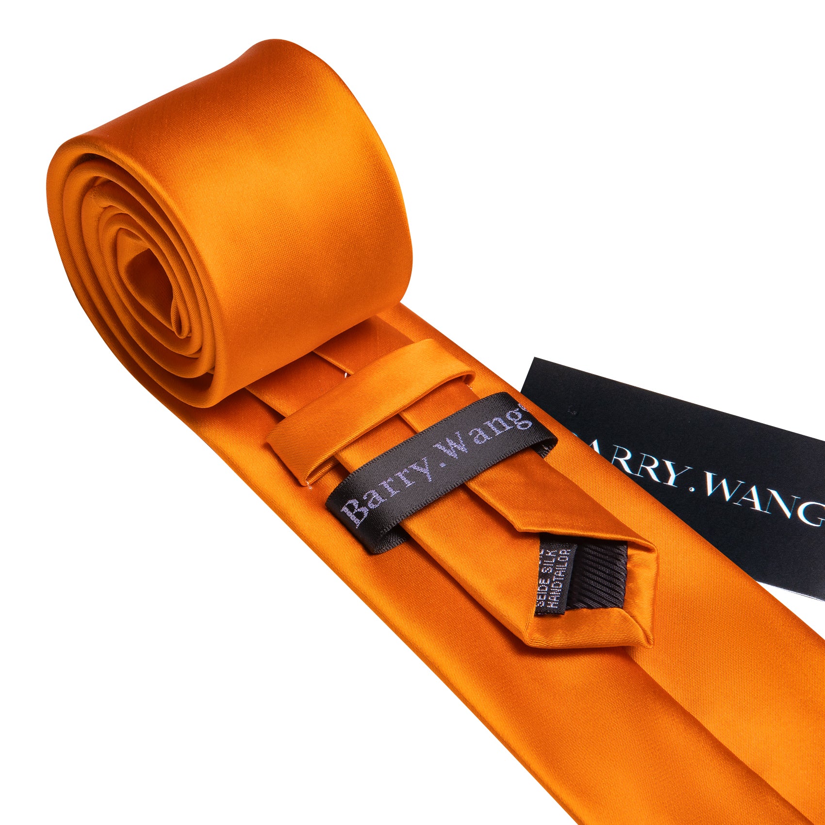 Orange Solid Silk Tie Pocket Square Cufflinks Set