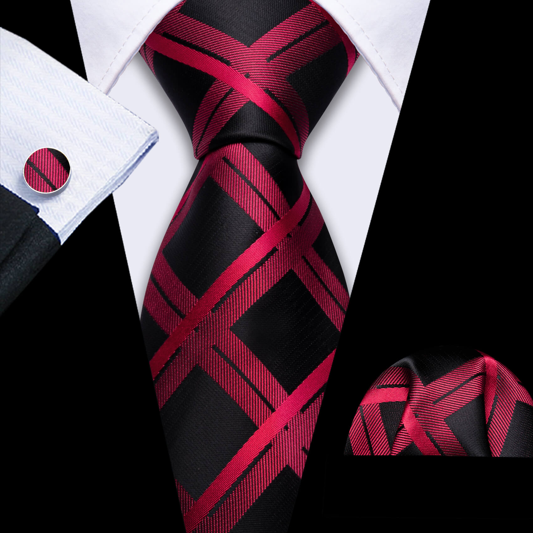 Plaid Tie Dark Red Black Silk Men's Tie