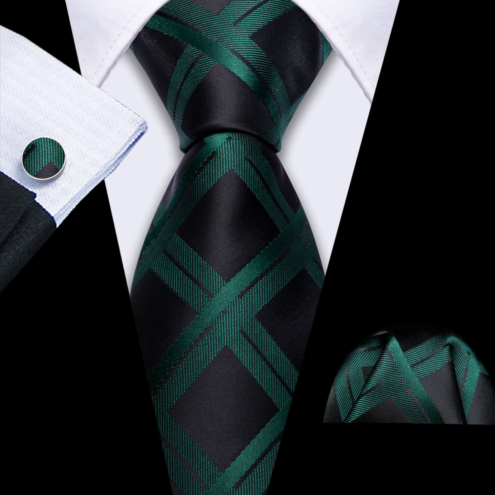 Plaid Tie Black Dark Green Men¡¯s Silk Tie