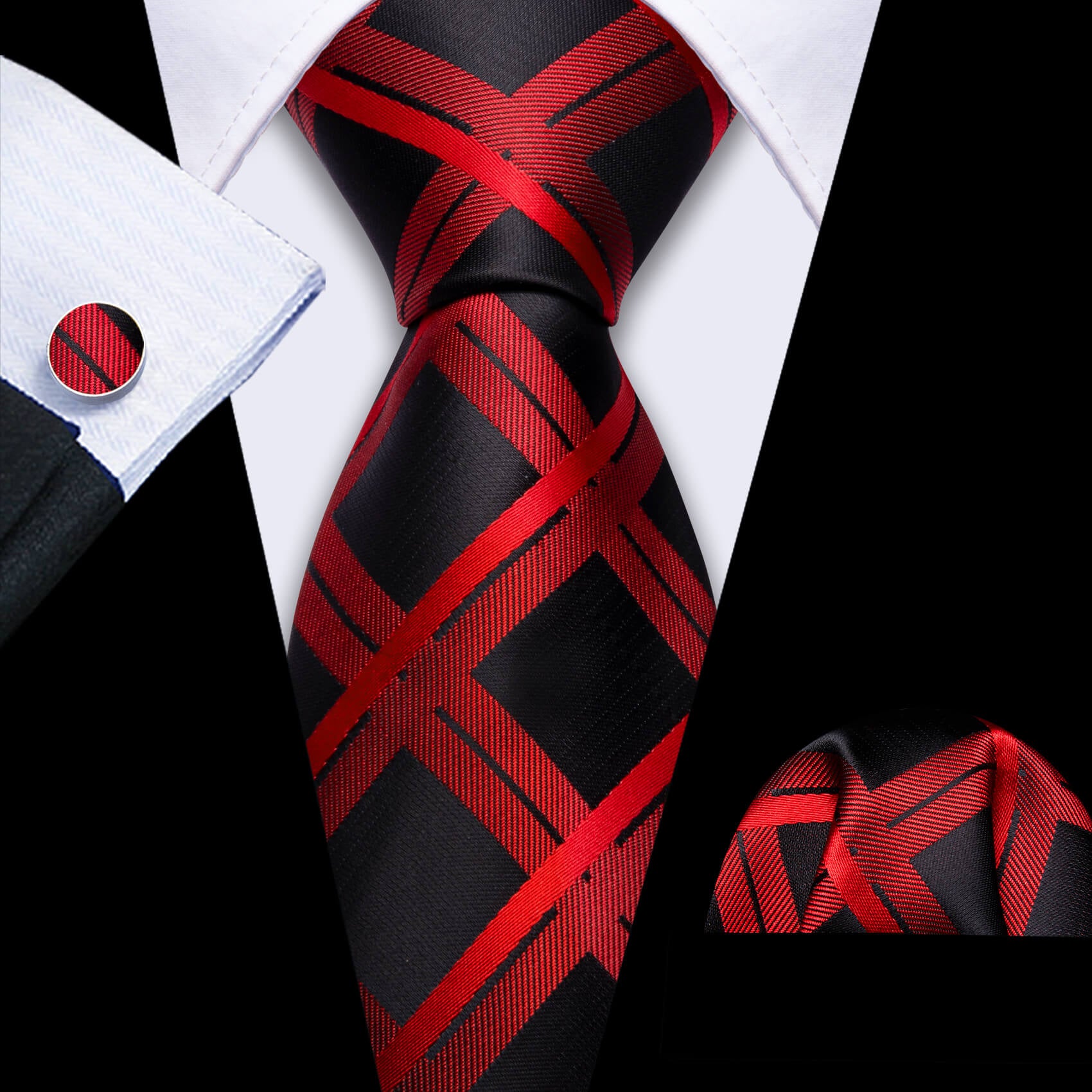 Plaid Tie Black Orange Red Silk Tie