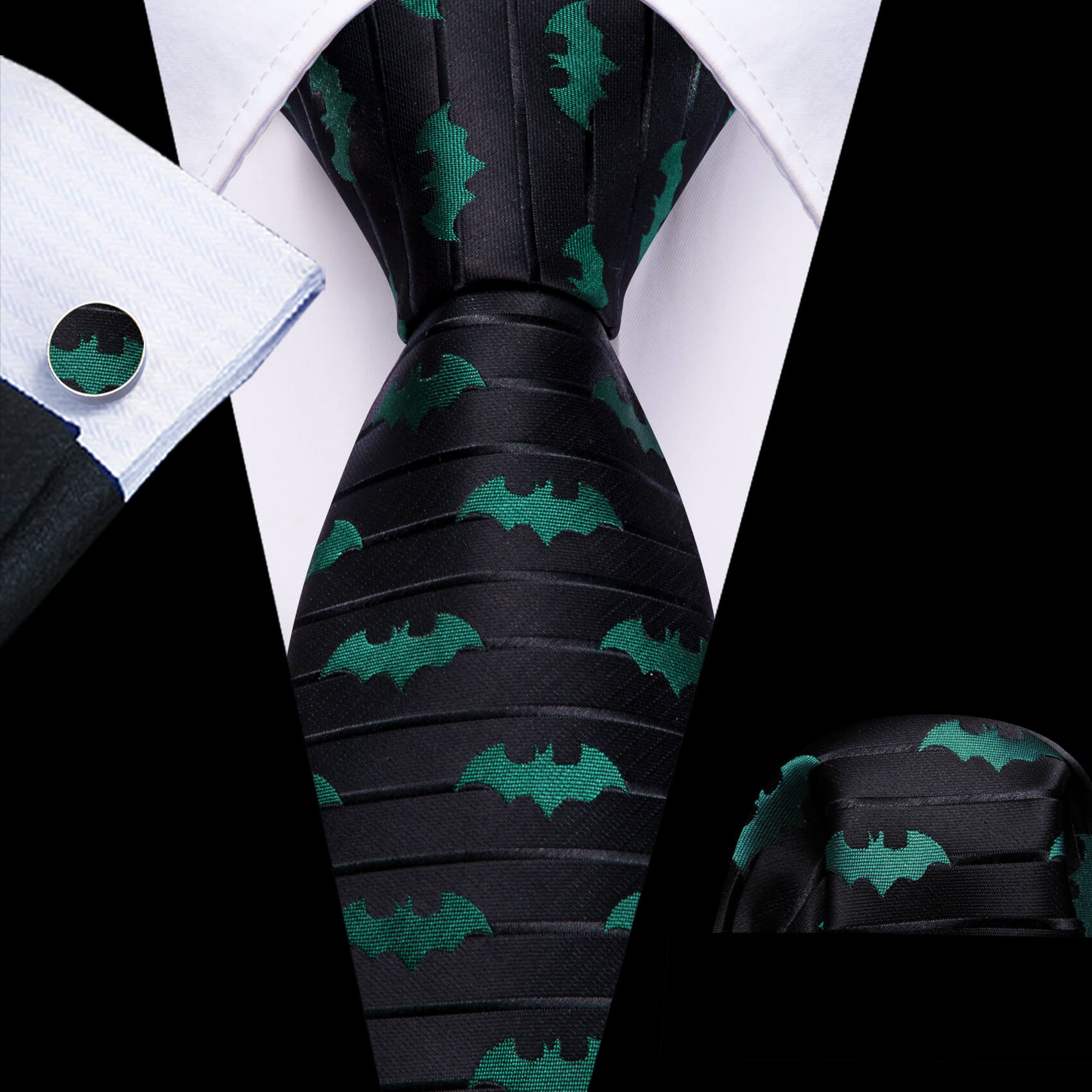 Black Tie Green Novelty Bat Men's Silk Tie