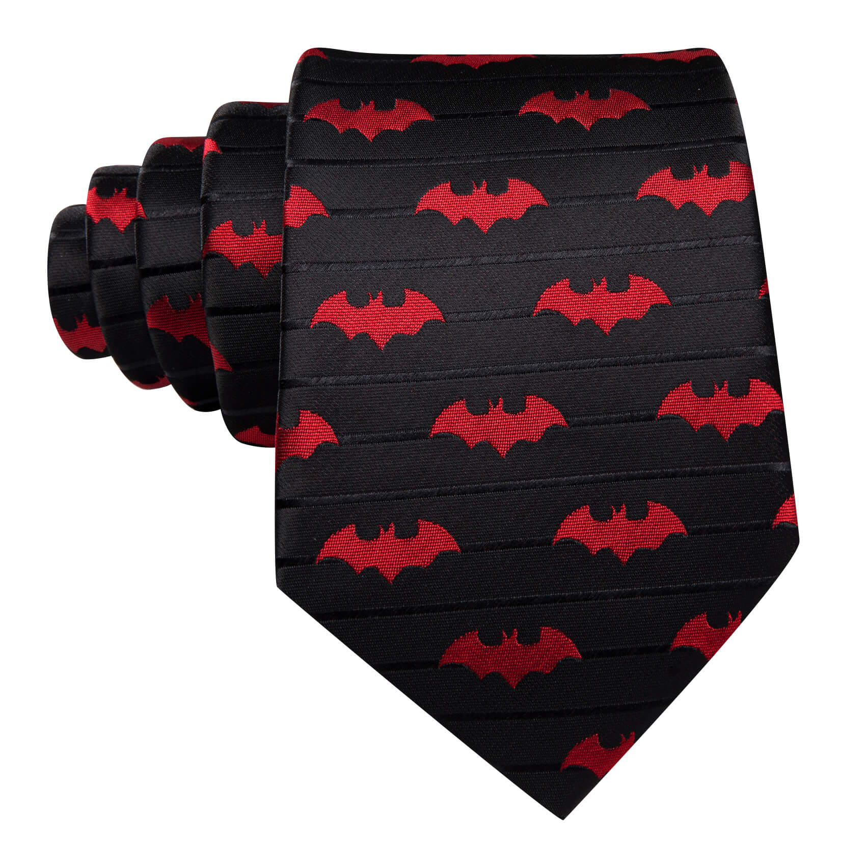 Barry.wang Black Tie Red Jacquard Bat Men's Silk Tie Hanky Cufflinks Set