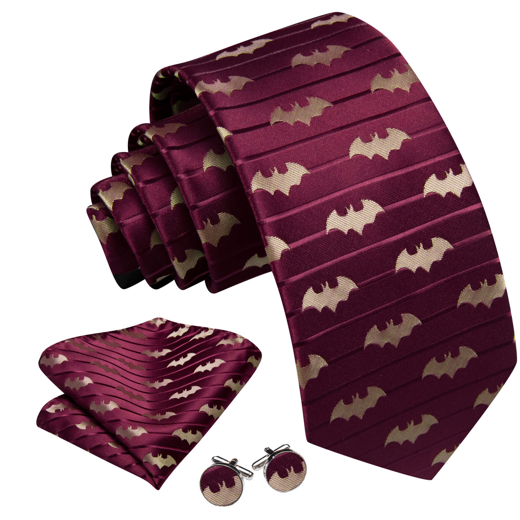 Barry.wang Red Tie Burgundy Yellow Jacquard Woven Bat Men's Silk Tie Set