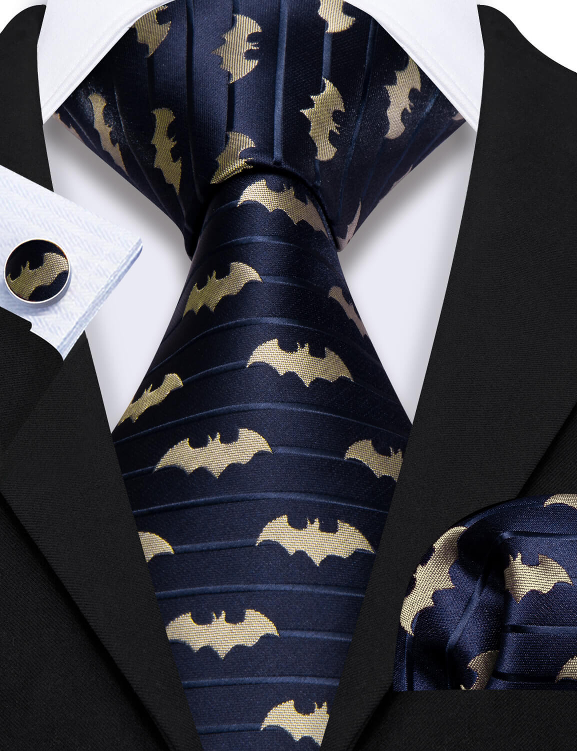 Barry.wang Blue Tie Navy Yellow Jacquard Woven Bat Men's Silk Tie Set