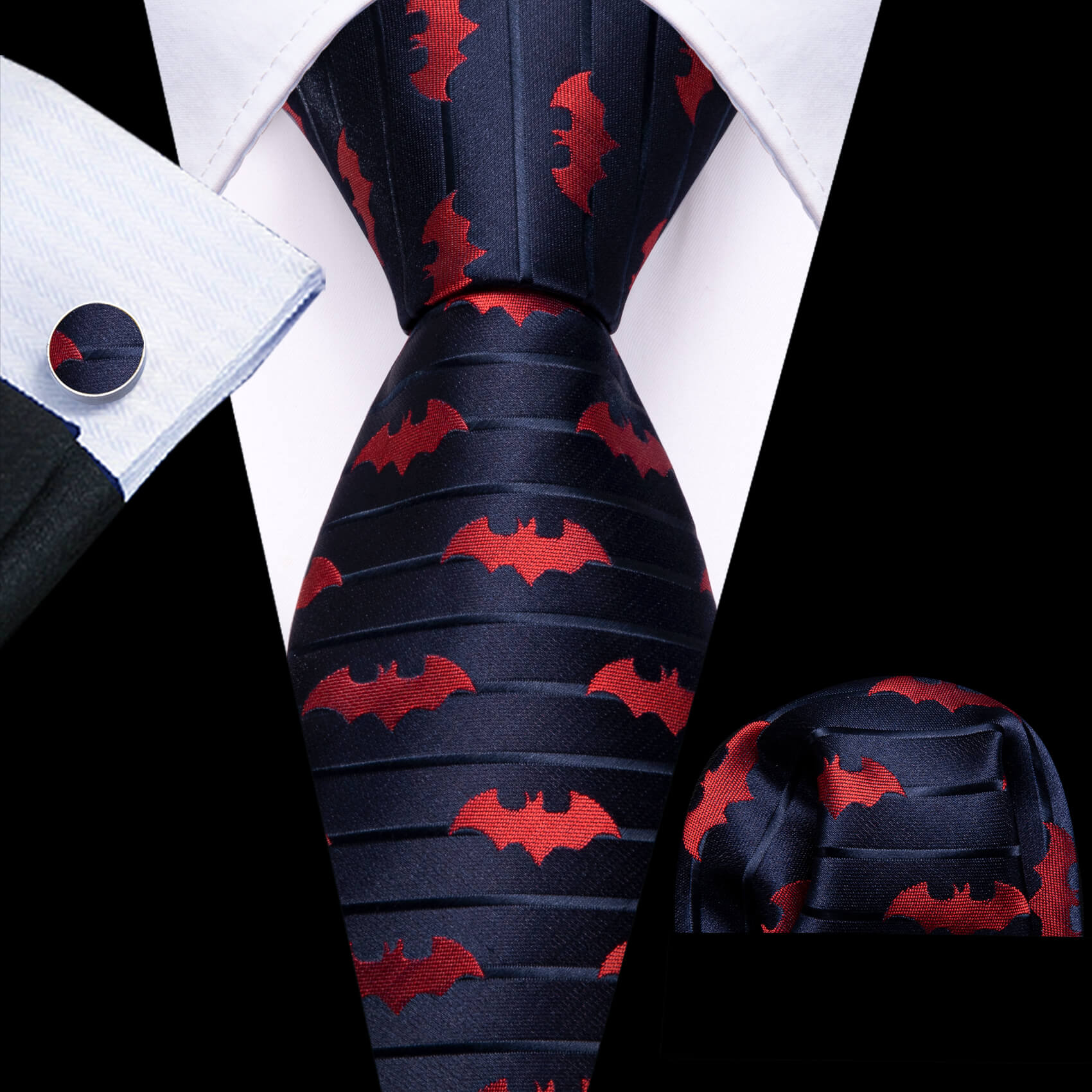 Blue Tie Navy Red Jacquard Woven Bat Men's Silk Tie Set