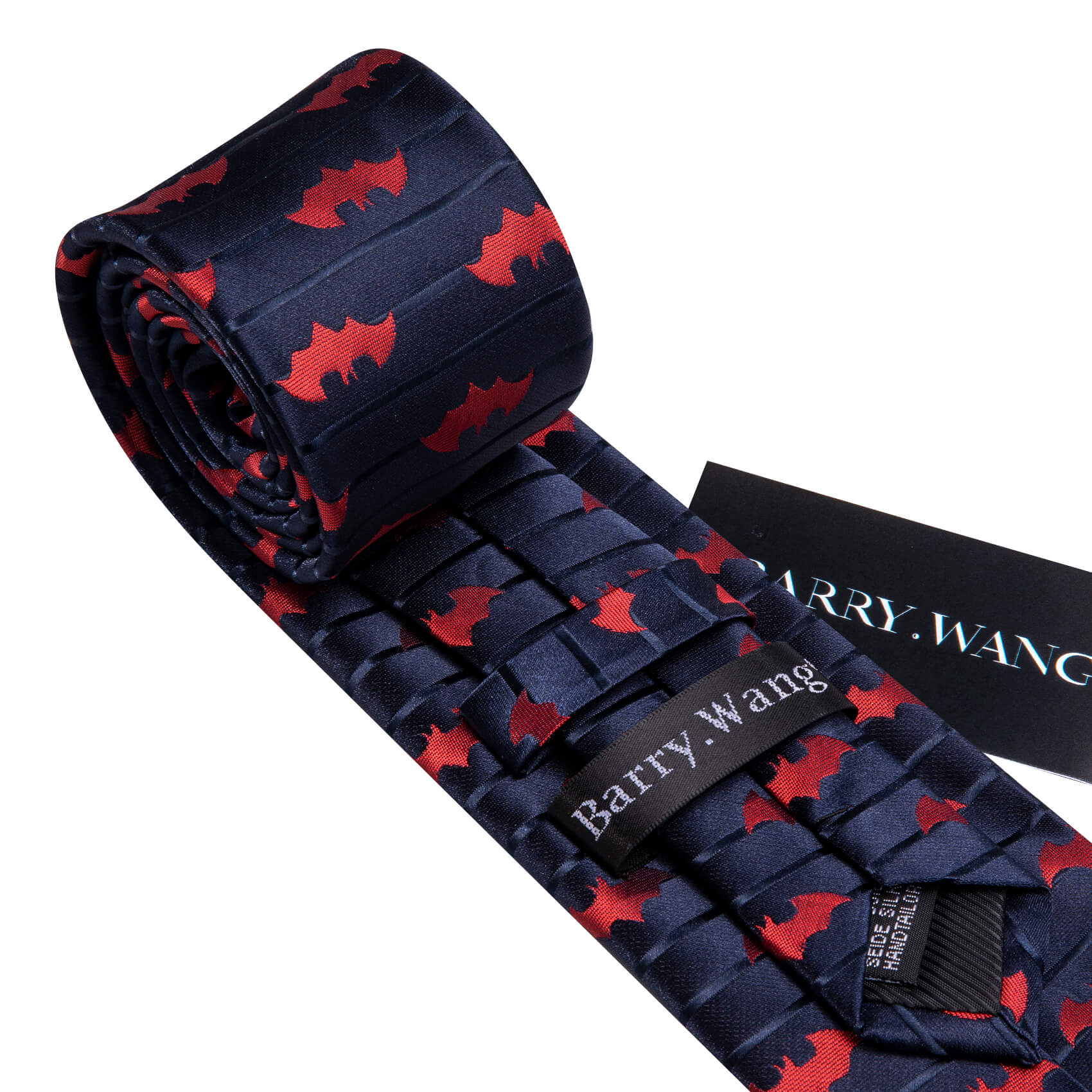 Barry.wang Blue Tie Navy Red Jacquard Woven Bat Men's Silk Tie Set