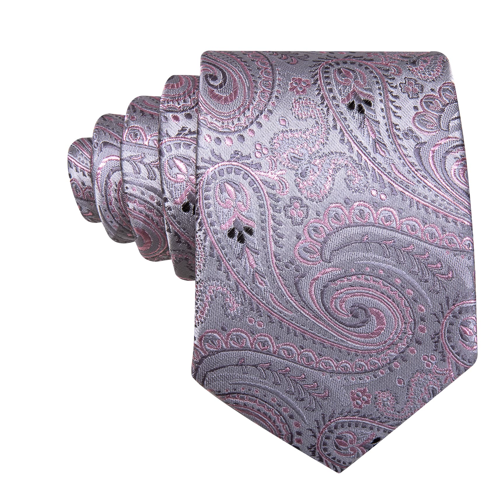 Grey Pink Paisley Tie Jacquard Pattern Necktie Set