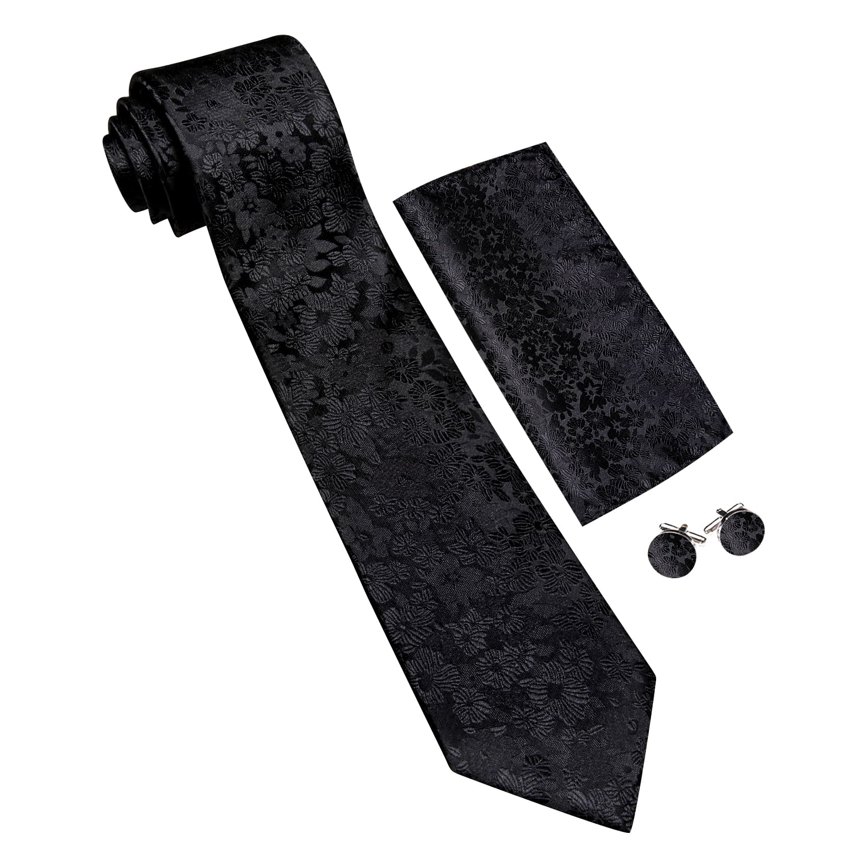 Mens Black Floral Sunflower Tie Jacquard Pattern Necktie Set