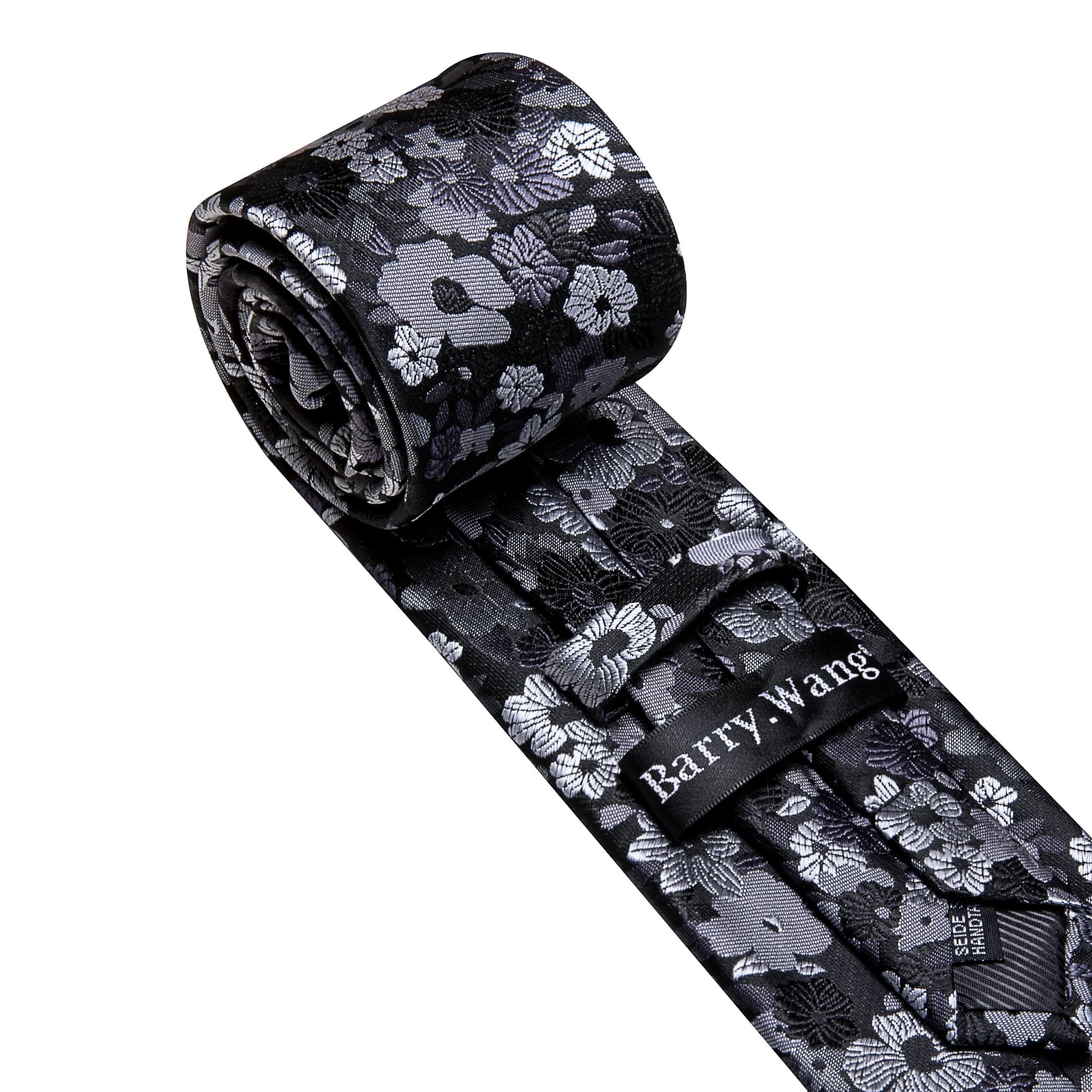  Mens Black Tie Gray Jacquard Floral Pattern Necktie Set