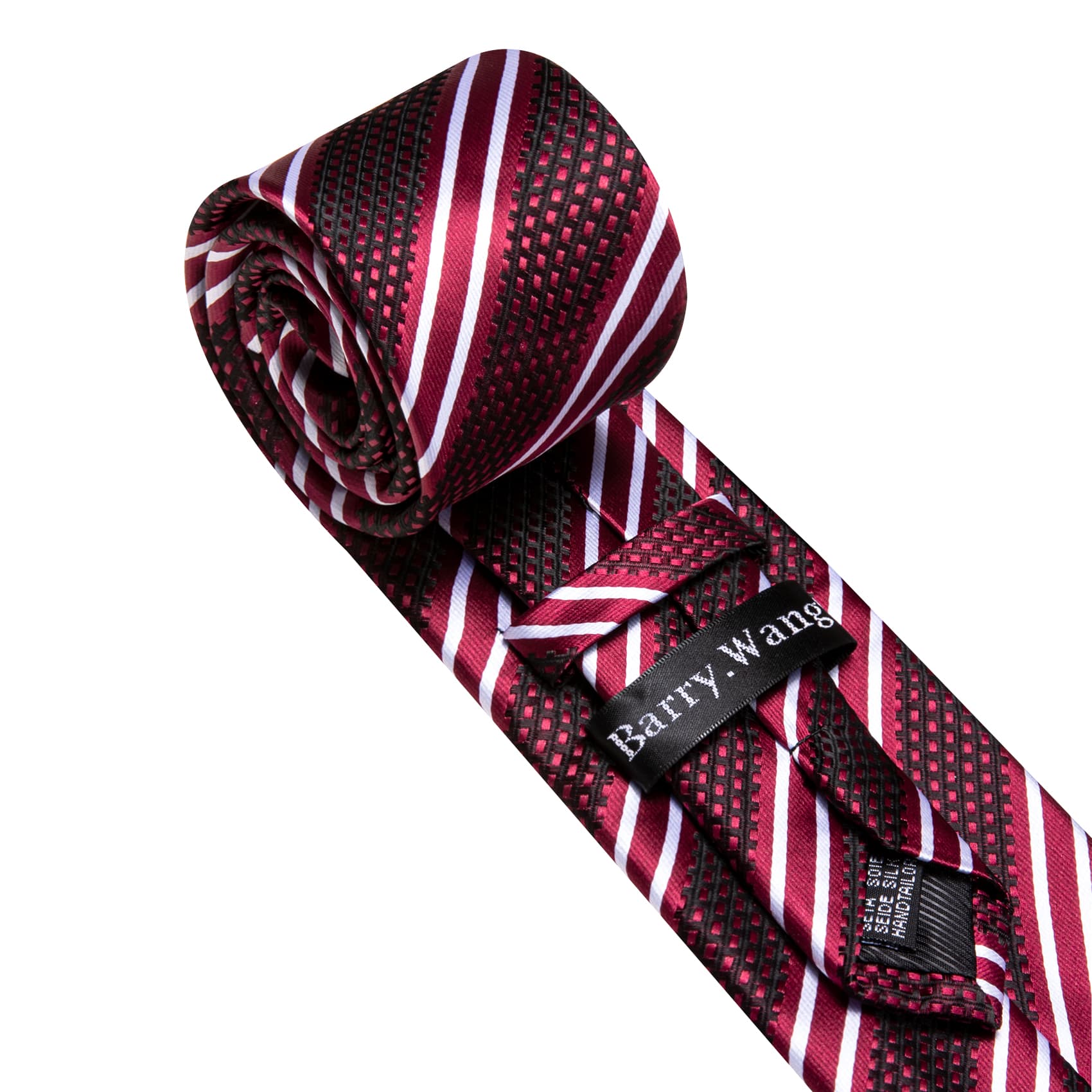  Mens Striped Tie Red Necktie Set with White Stripes