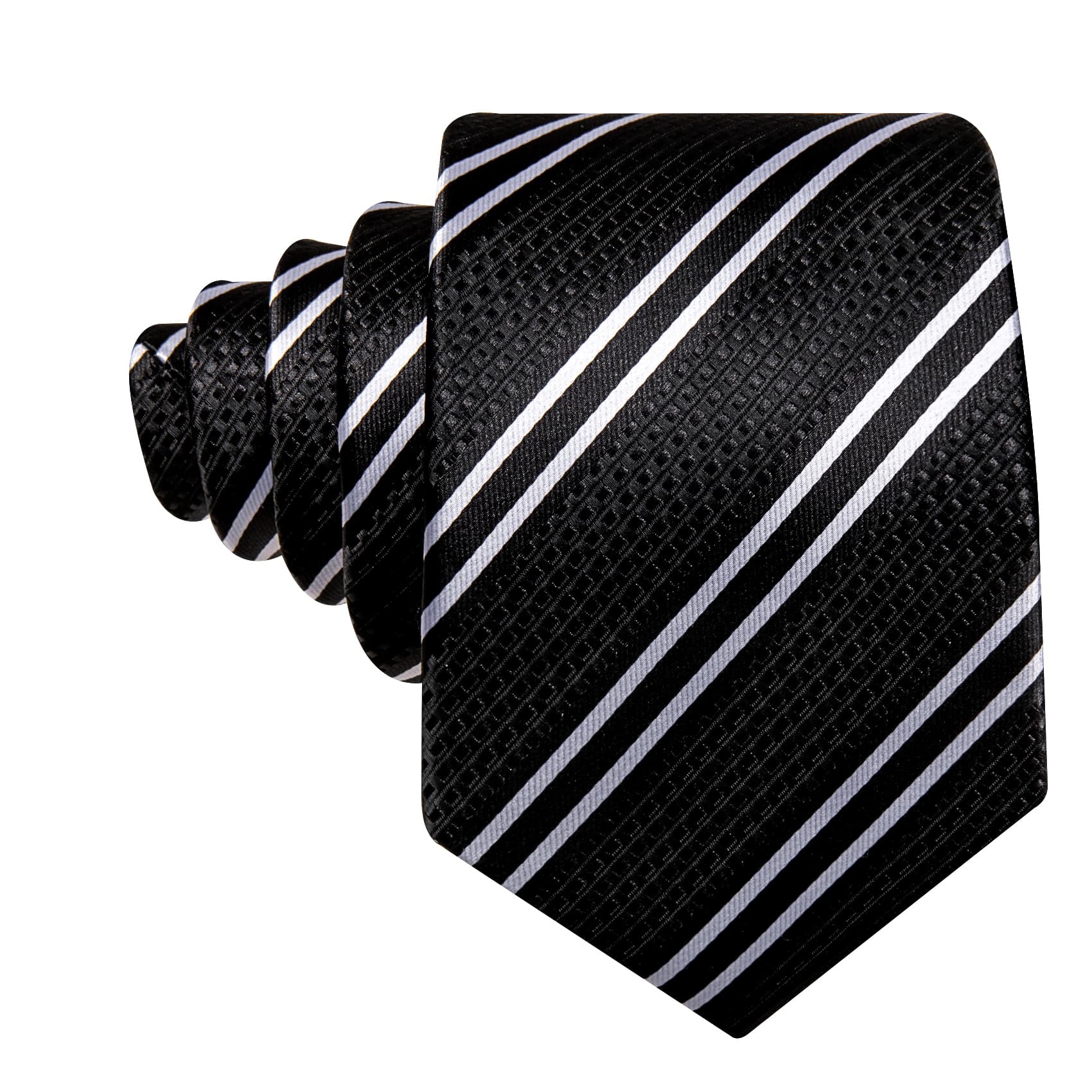  Mens Striped Tie Black Necktie Set with White Stripes