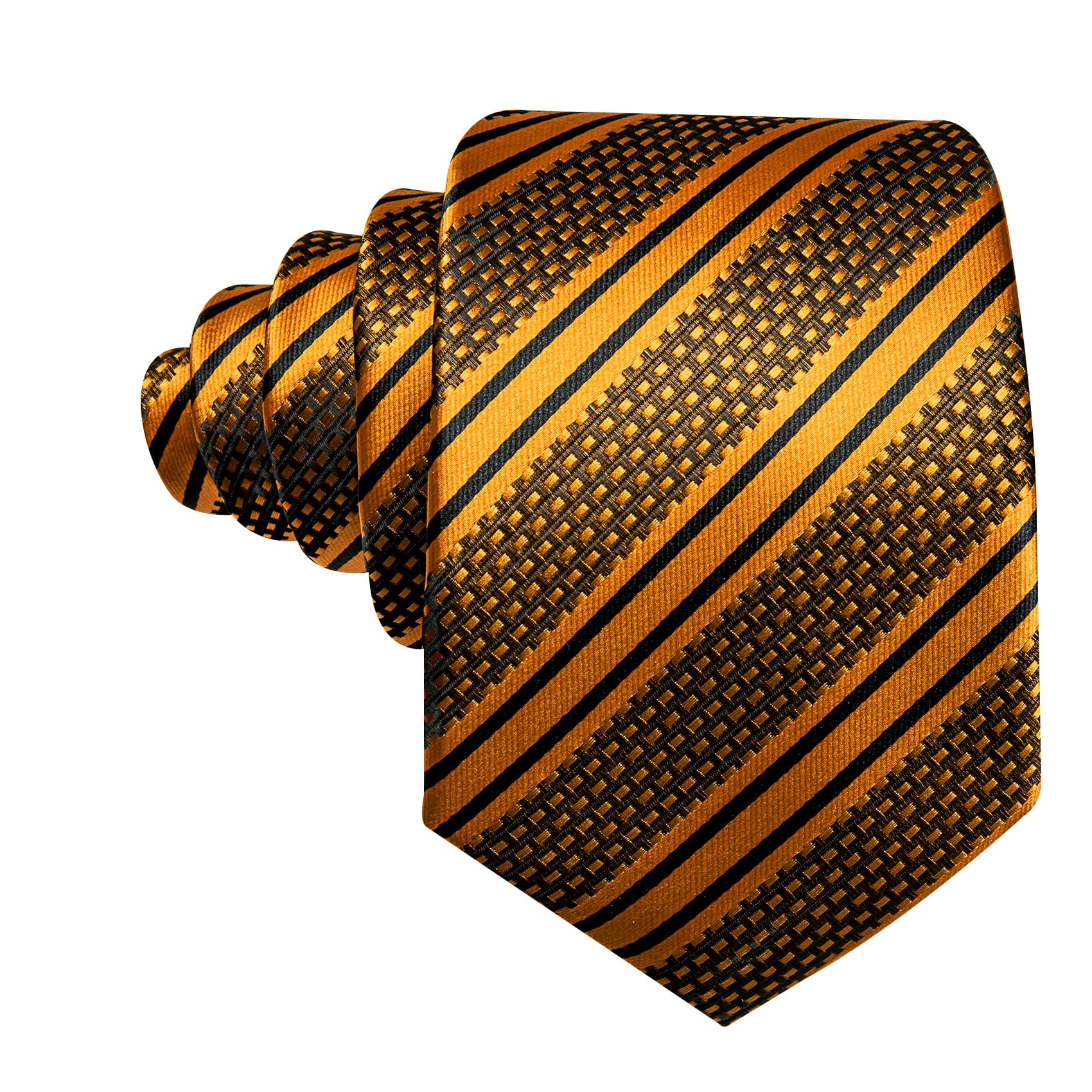 Mens Striped Tie Gold Necktie Set with Black Stripes