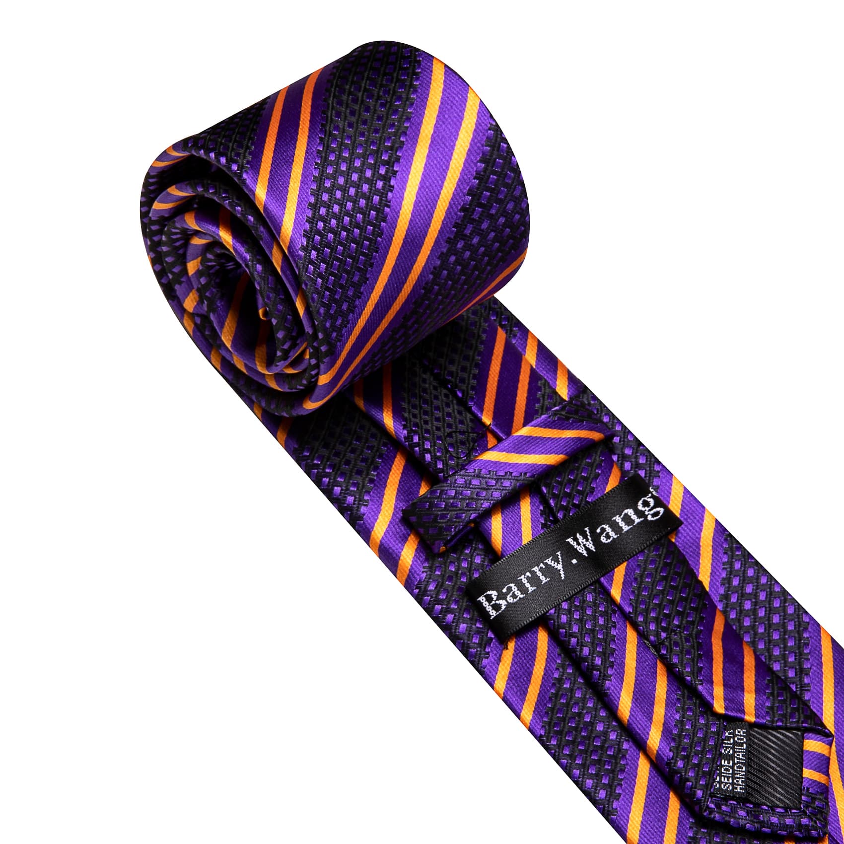 Barry Wang Mens Striped Tie Purple Necktie Set with Yellow Stripes