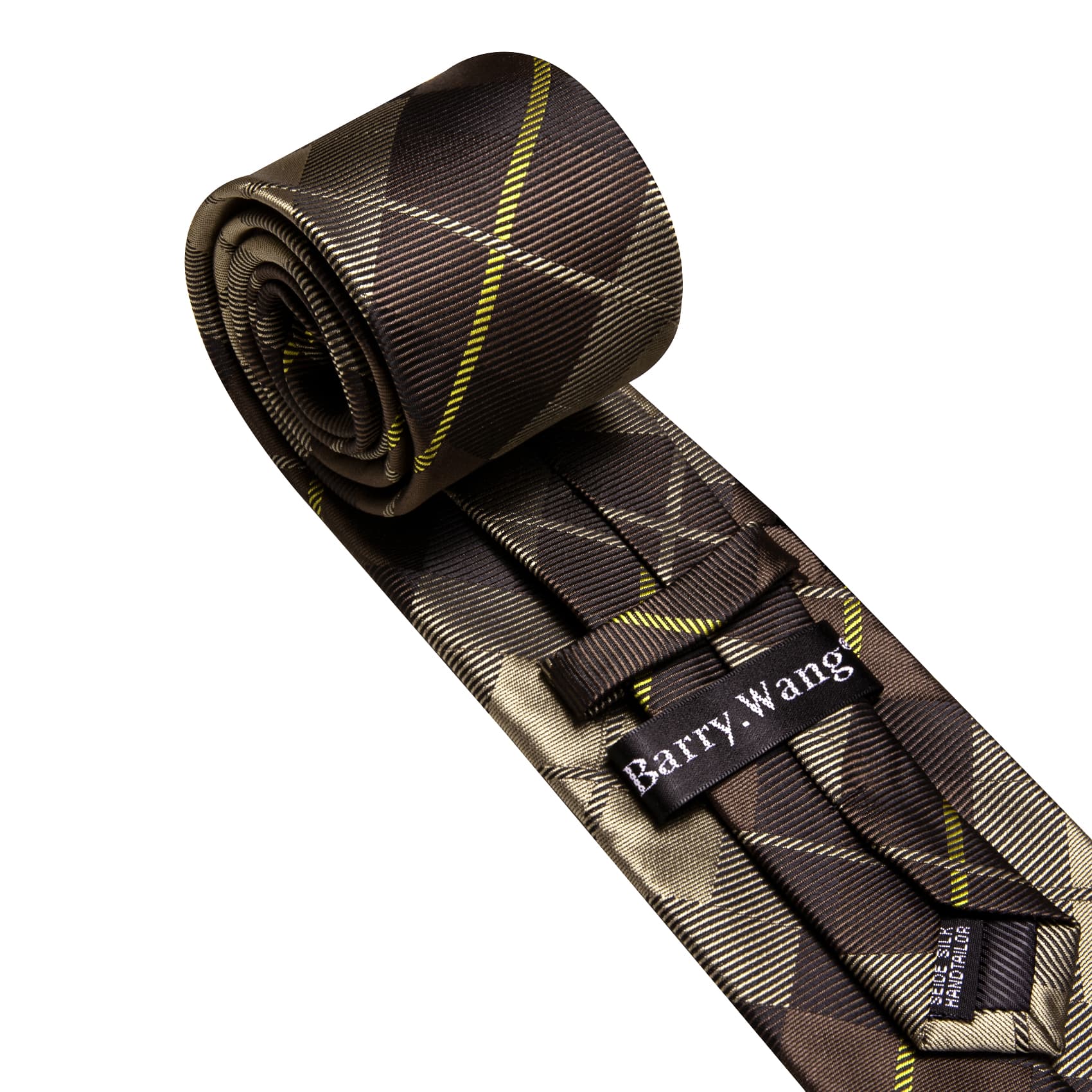 Plaid Tie Dark Brown Tan checkered Necktie and Cufflink Set