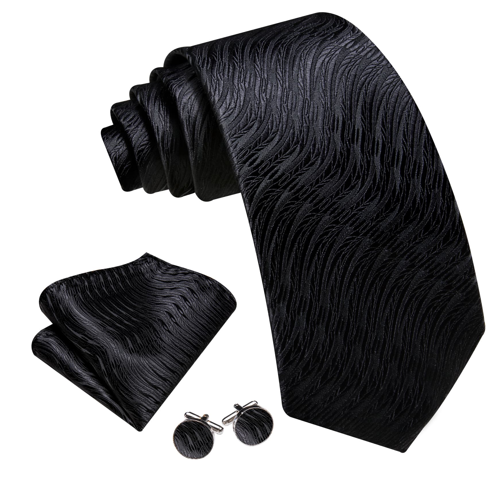  Black tie Geometric Necktie and Cufflinks Wedding Set