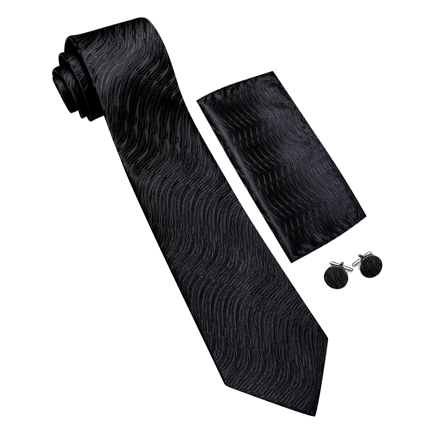  Black tie Geometric Necktie and Cufflinks Wedding Set