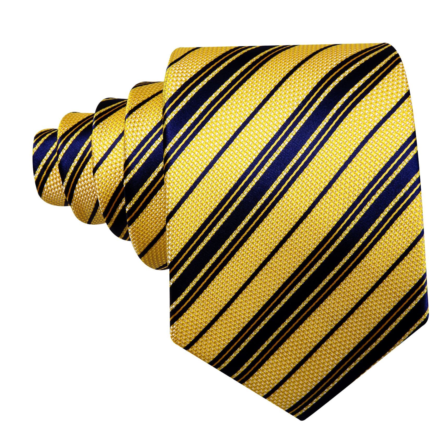  Yellow Navy Blue Striped Men's Tie Handkerchief Pocket Set