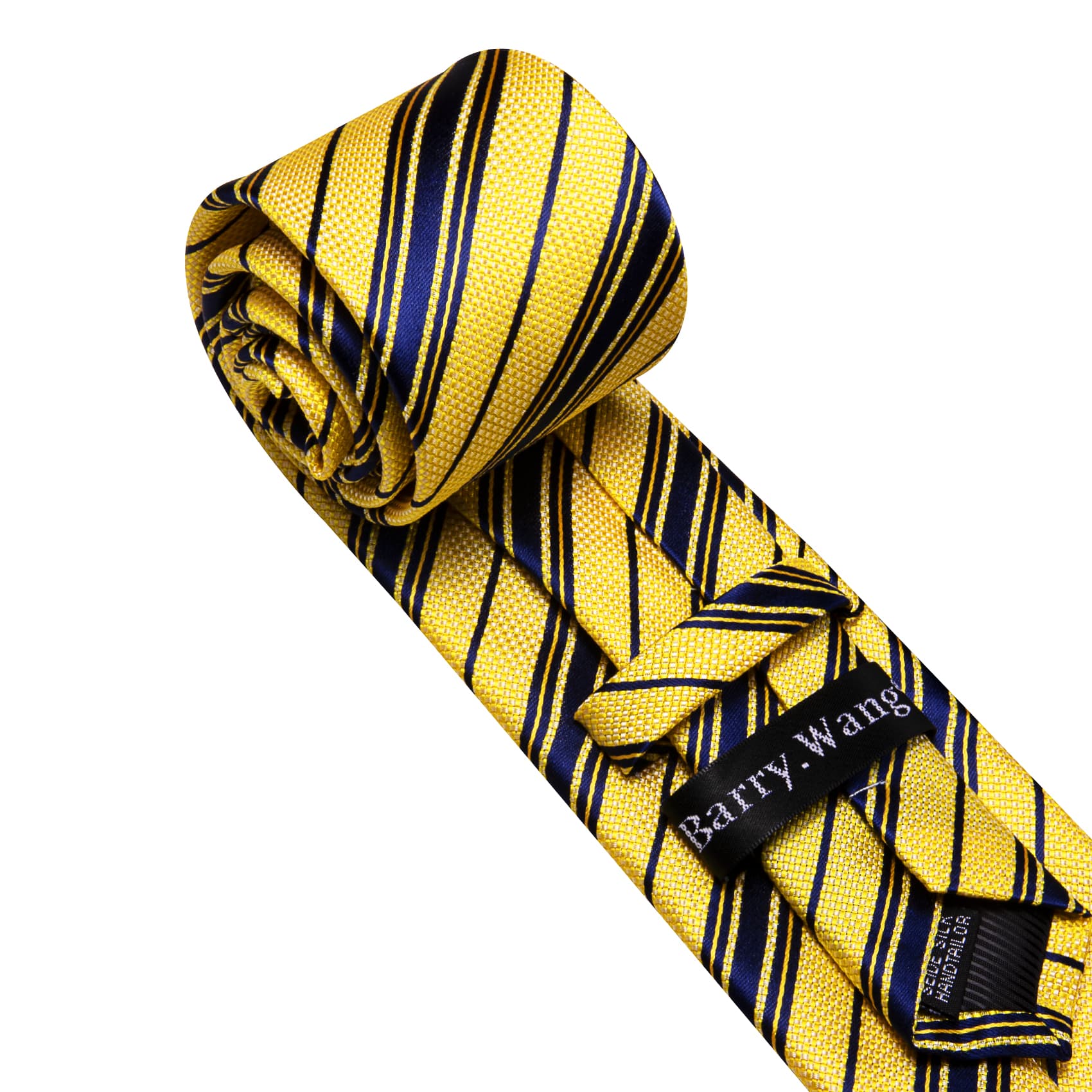  Yellow Navy Blue Striped Men's Tie Handkerchief Pocket Set