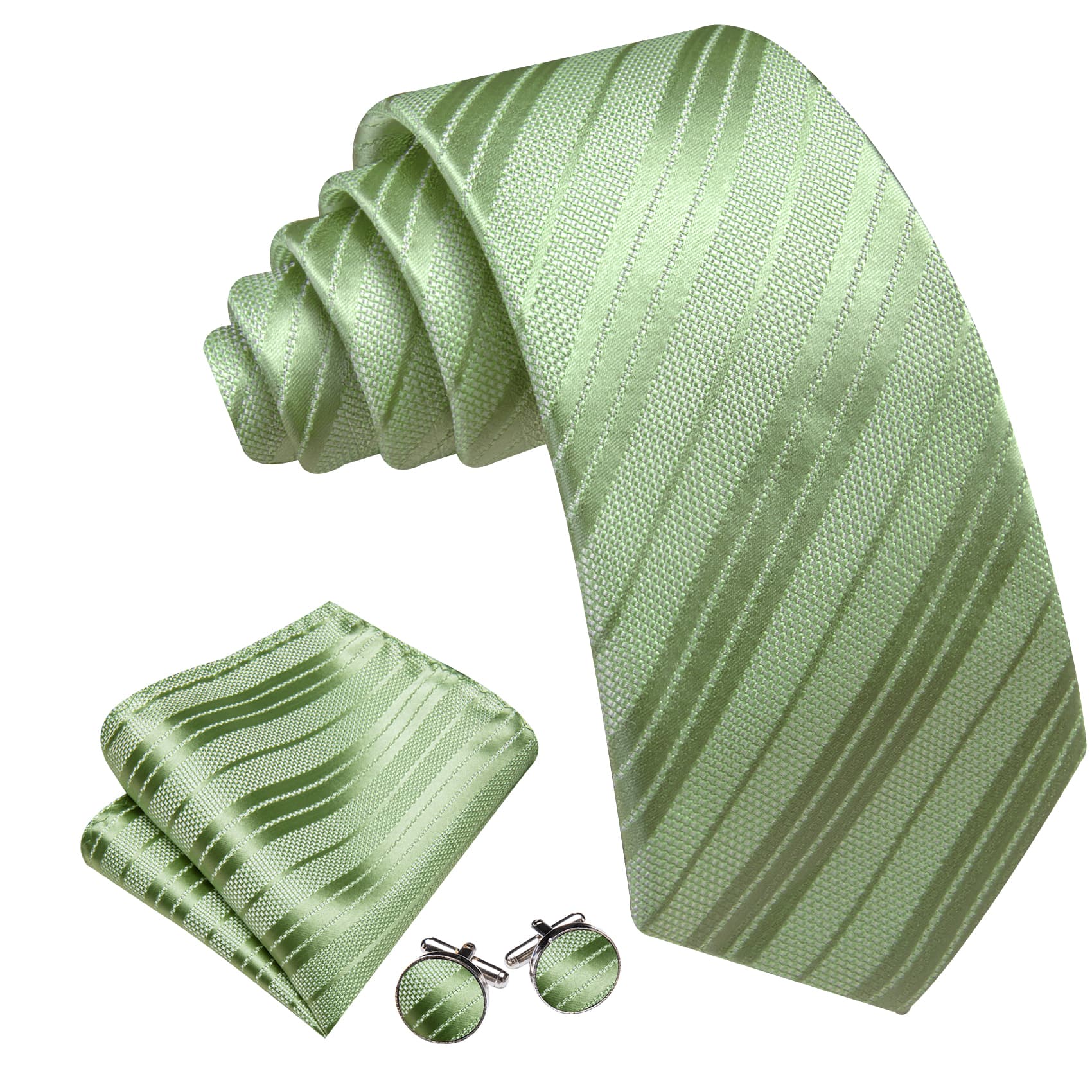  Auqamarin Green Striped Men's Tie Handkerchief Pocket Set