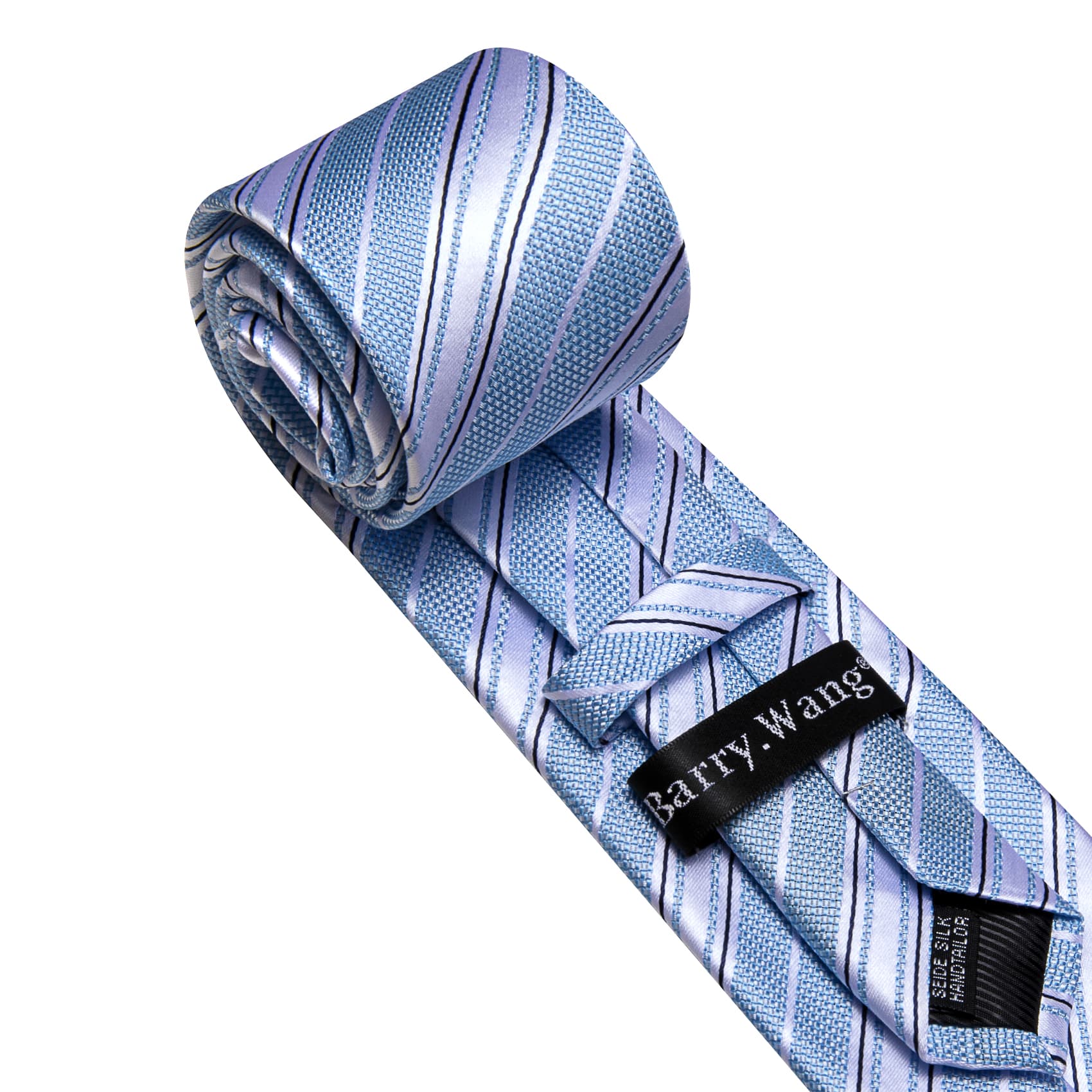Sky Blue Silver Striped Men's Tie Handkerchief Pocket Set