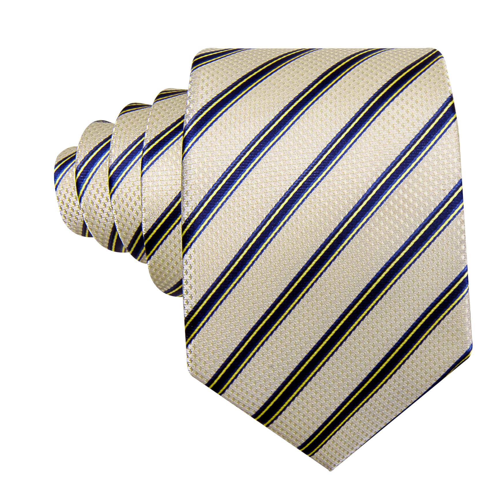 Beige Dark Blue Stripes Men Tie Handkerchief Pocket Set