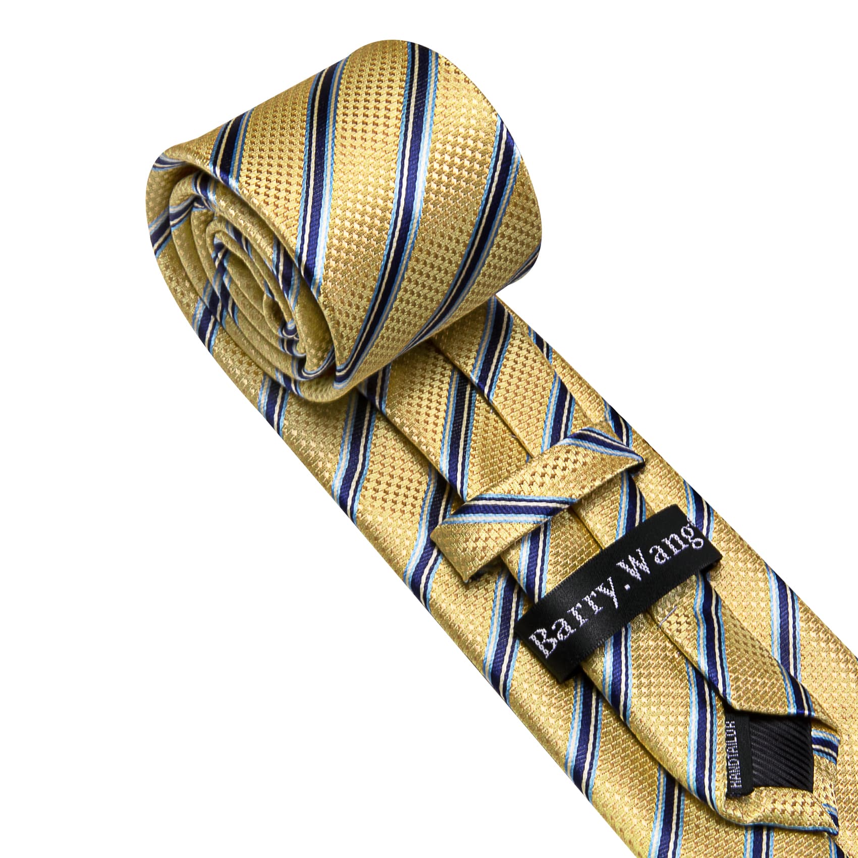 Barry Wang Khaki Dark Blue Stripes Men Tie Handkerchief Pocket Set