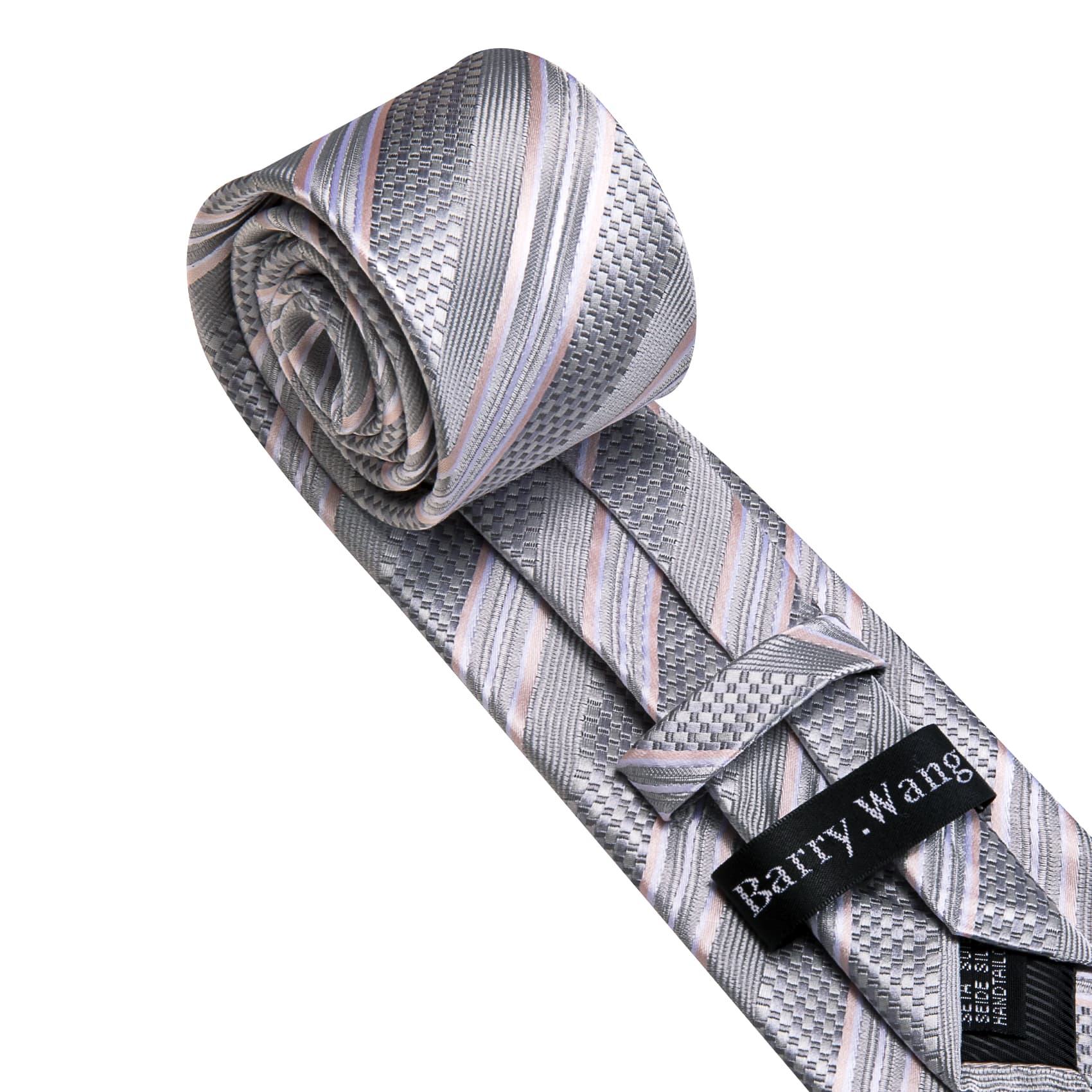 Silver Grey Striped Men Tie Handkerchief Pocket Set