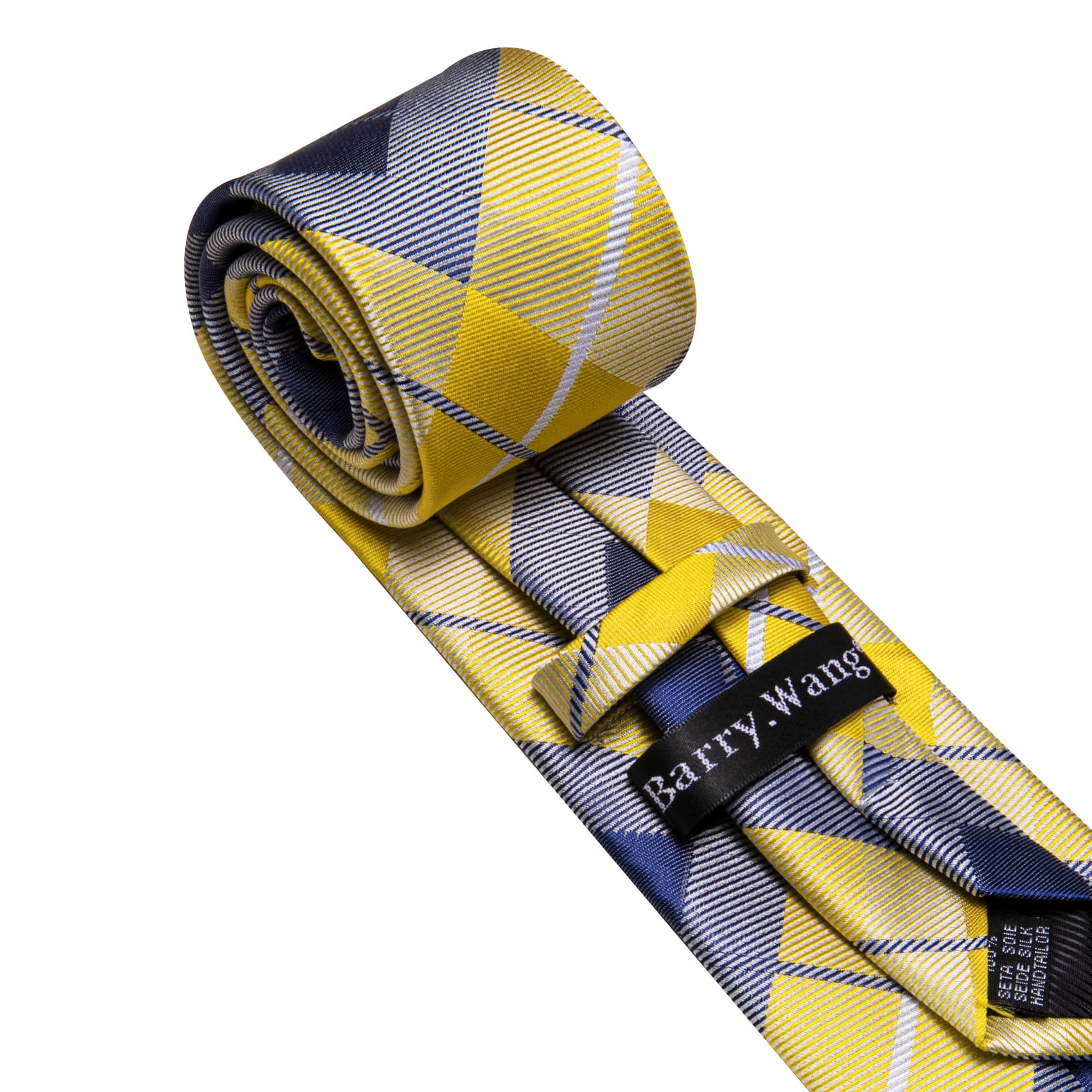Yellow Blue Grey Checkered Men's Plaid Tie Set for Party