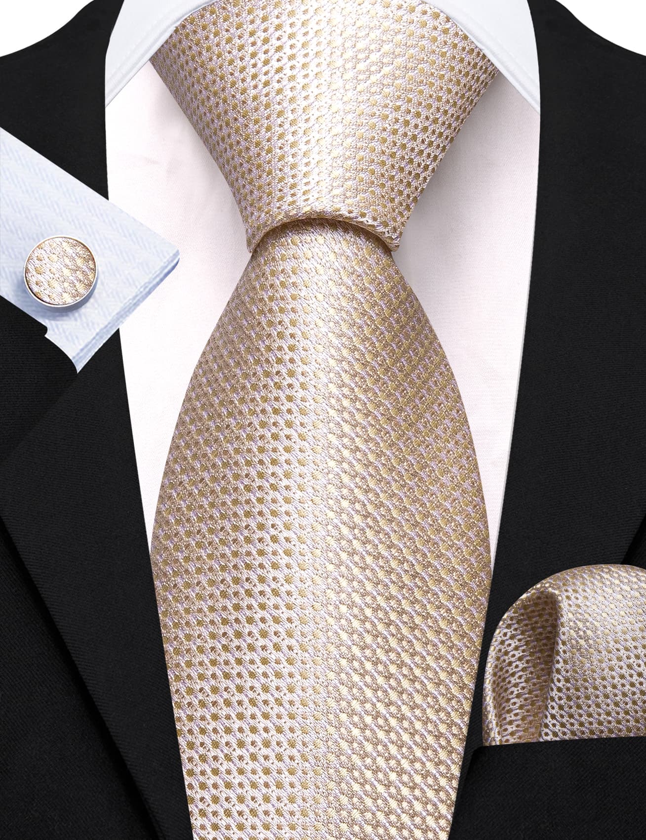 Champagne Beige Geometric Necktie Men's Tie Set for Wedding