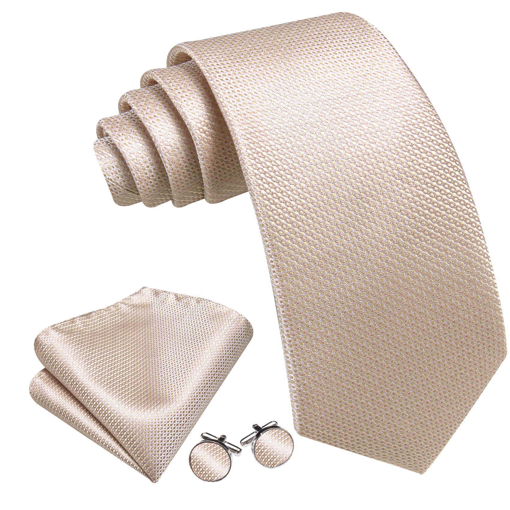 Champagne Beige Geometric Necktie Men's Tie Set for Wedding