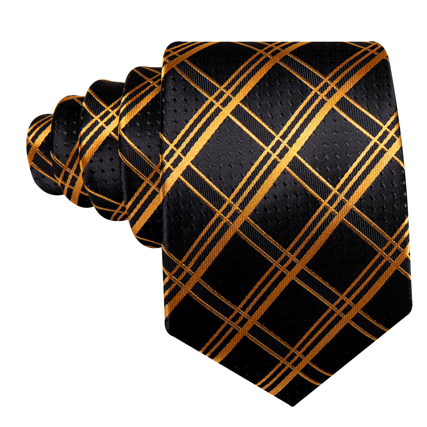 Black Gold Plaid Tie Black Dots Necktie Men's Tie Set