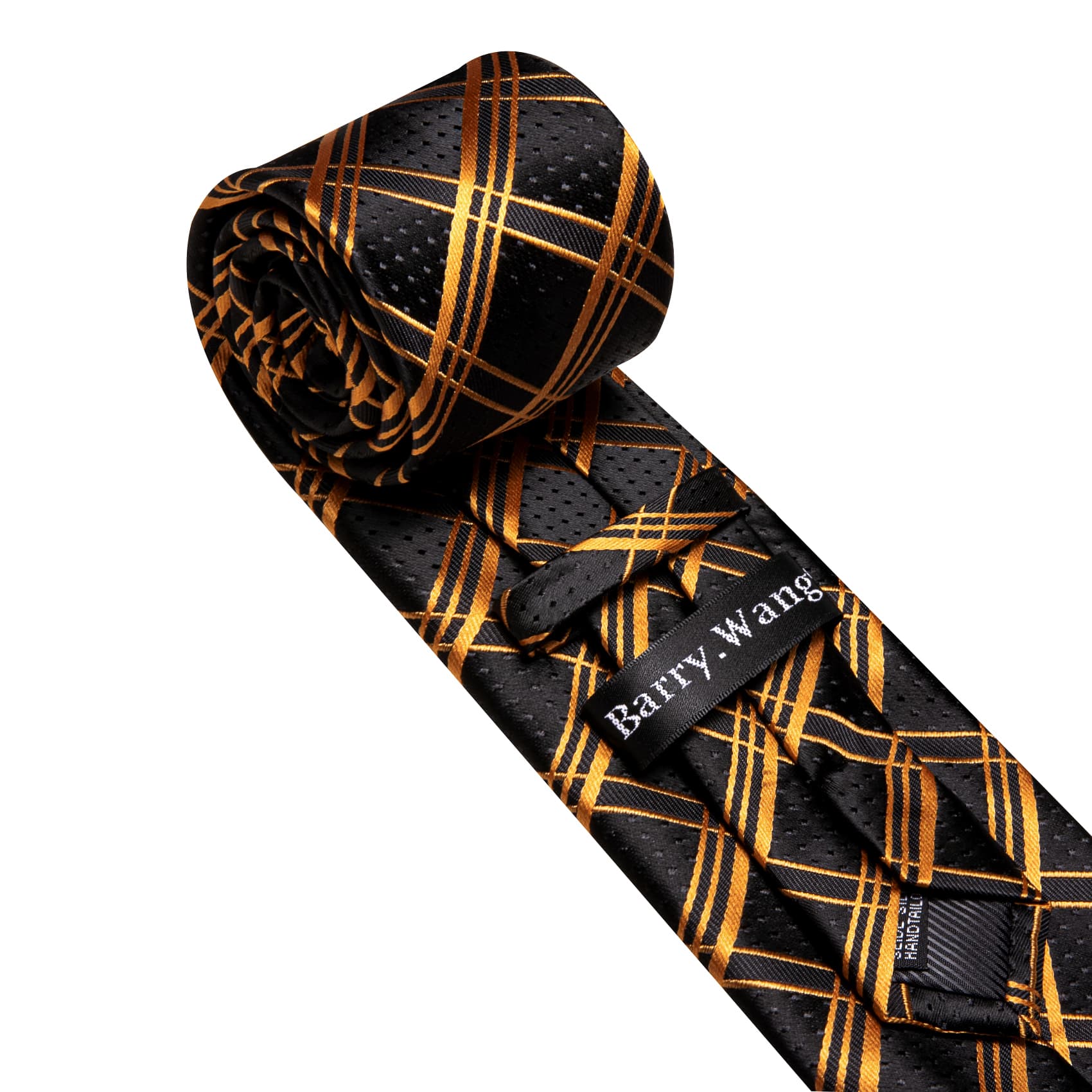 Black Gold Plaid Tie Black Dots Necktie Men's Tie Set
