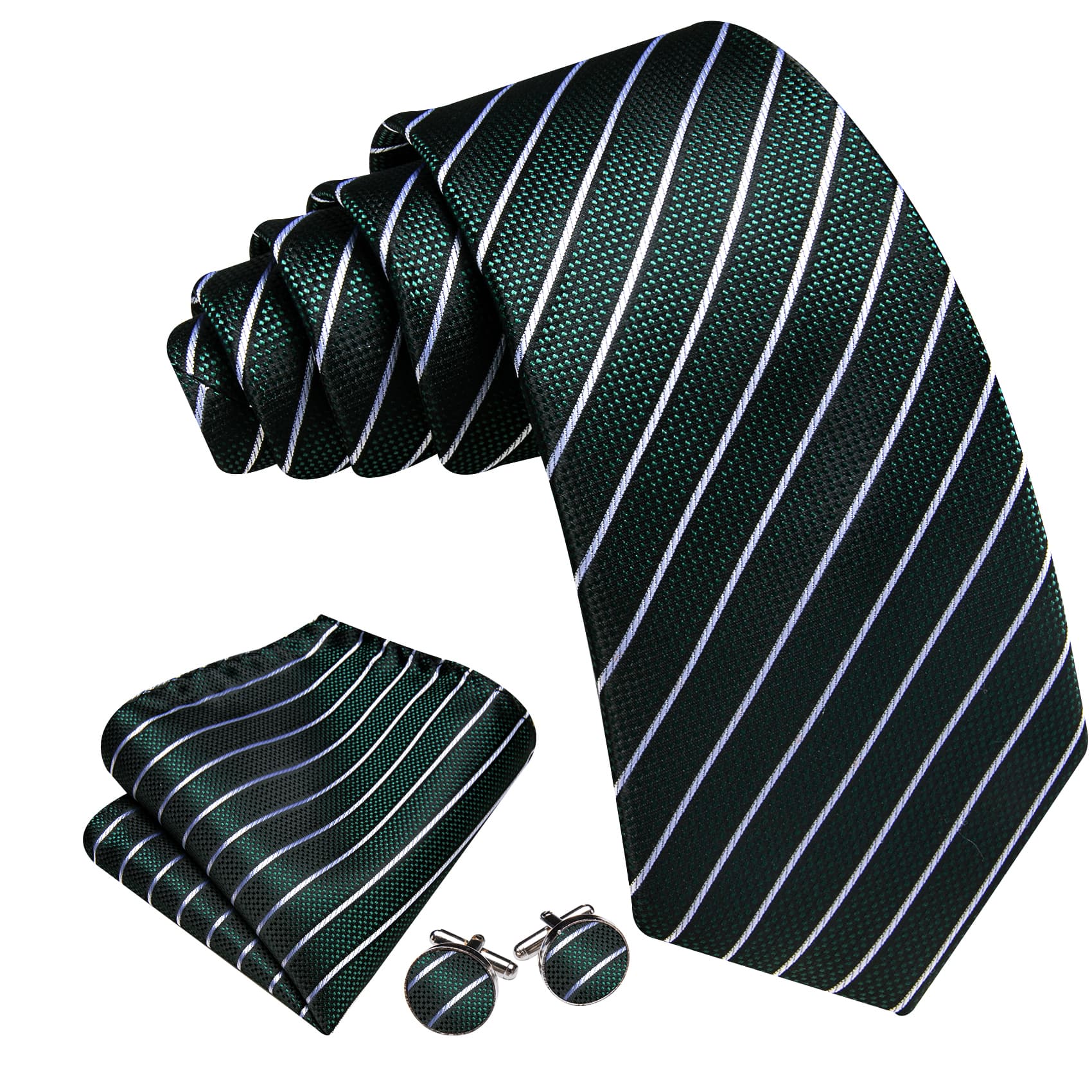 Green Tie Black Green Dots White Lines Necktie Men's Tie Set