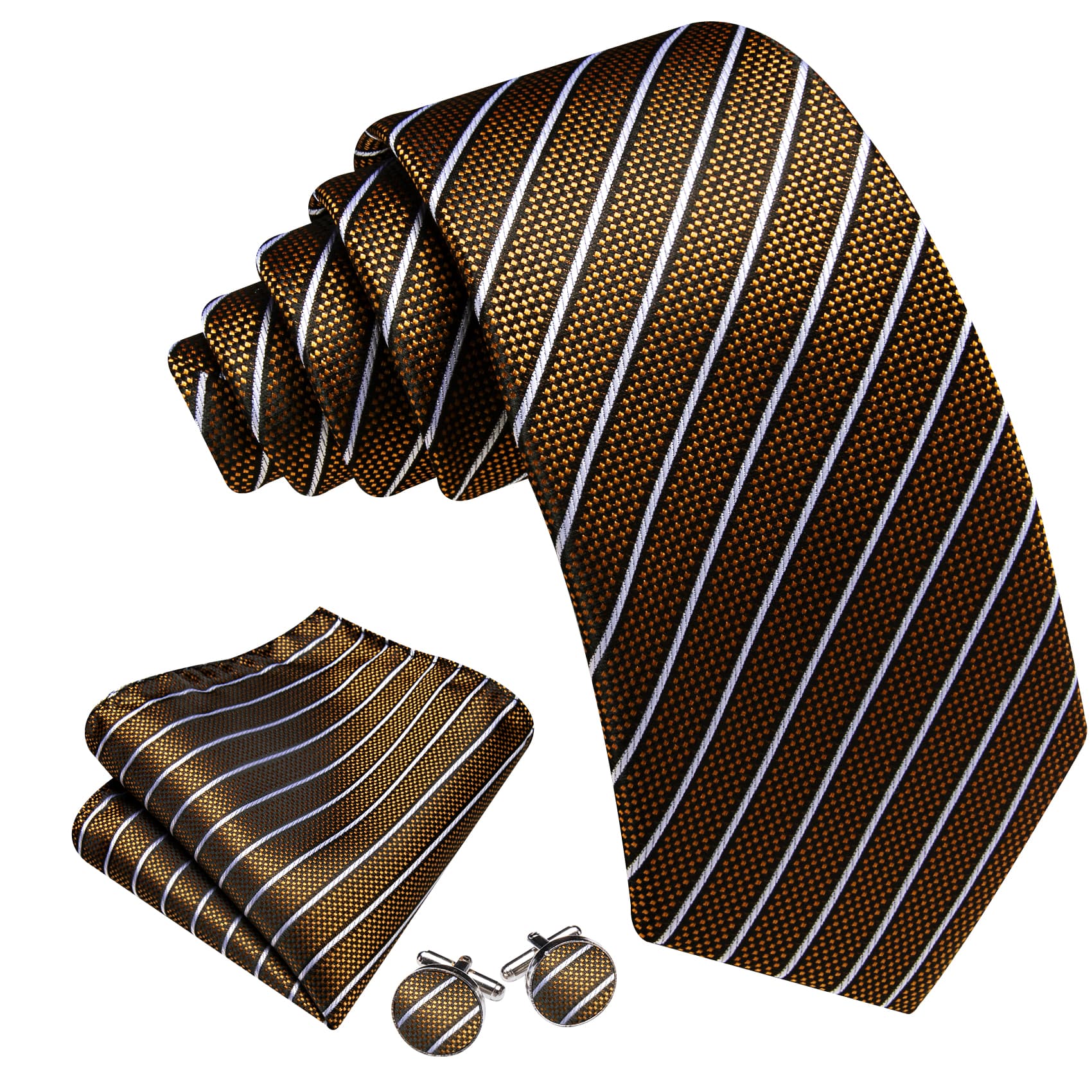 Gold Dots Tie Black White Lines Necktie Men's Tie Set