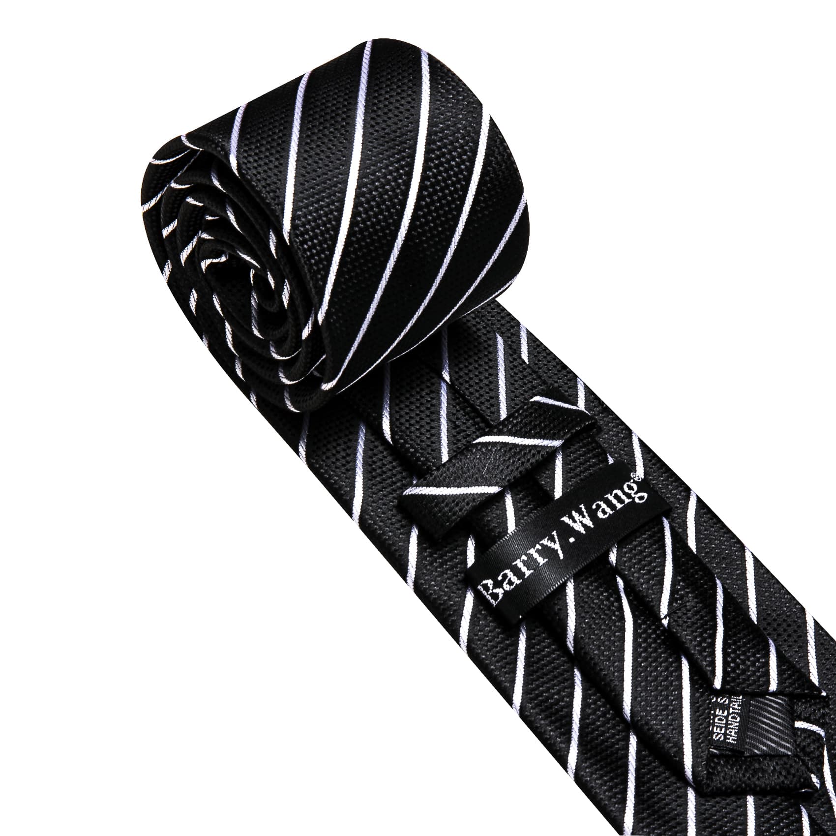  Black Tie White Lines Striped Necktie Men's Tie Set