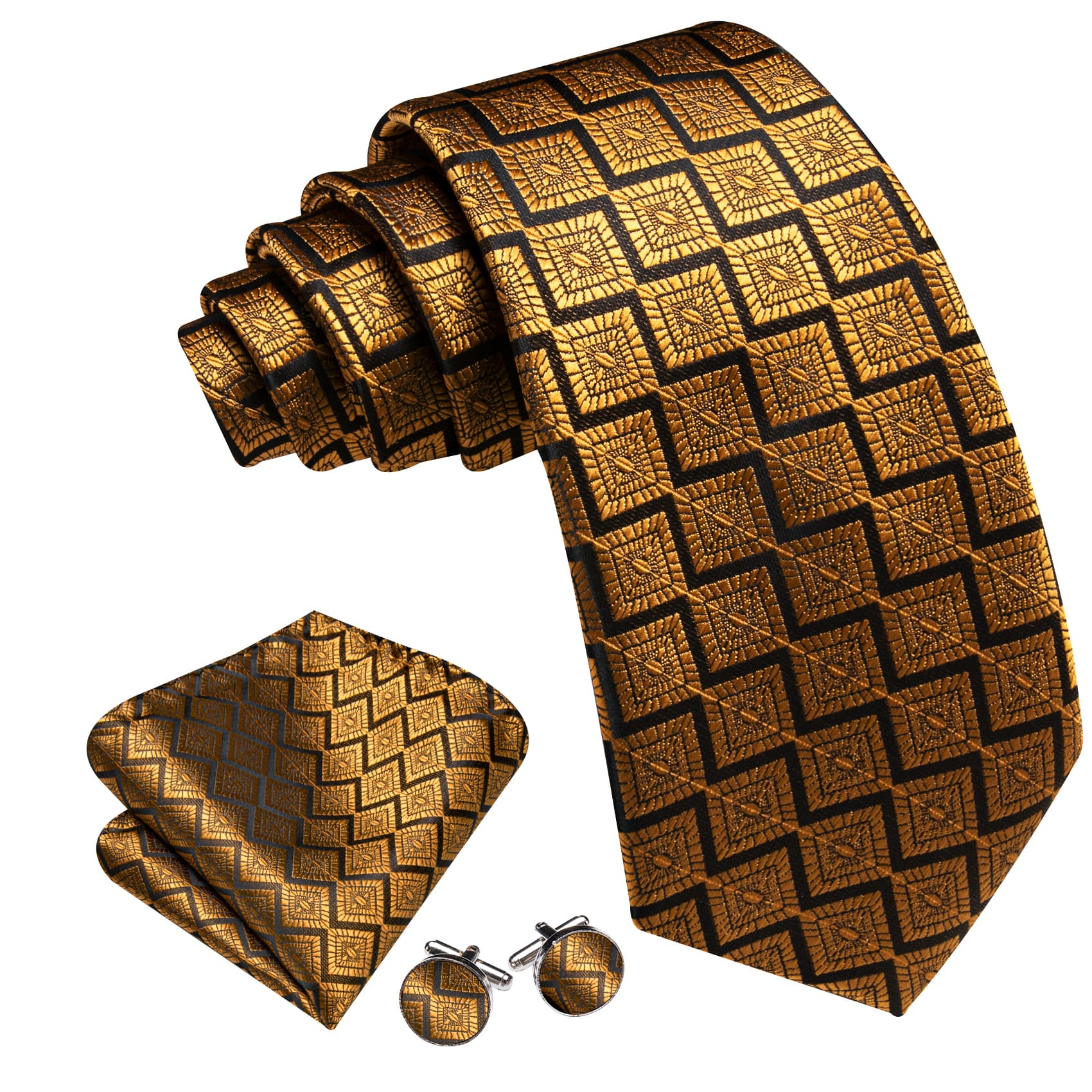 Black Tie Gold Jacquard Novelty Necktie Men's Tie Set