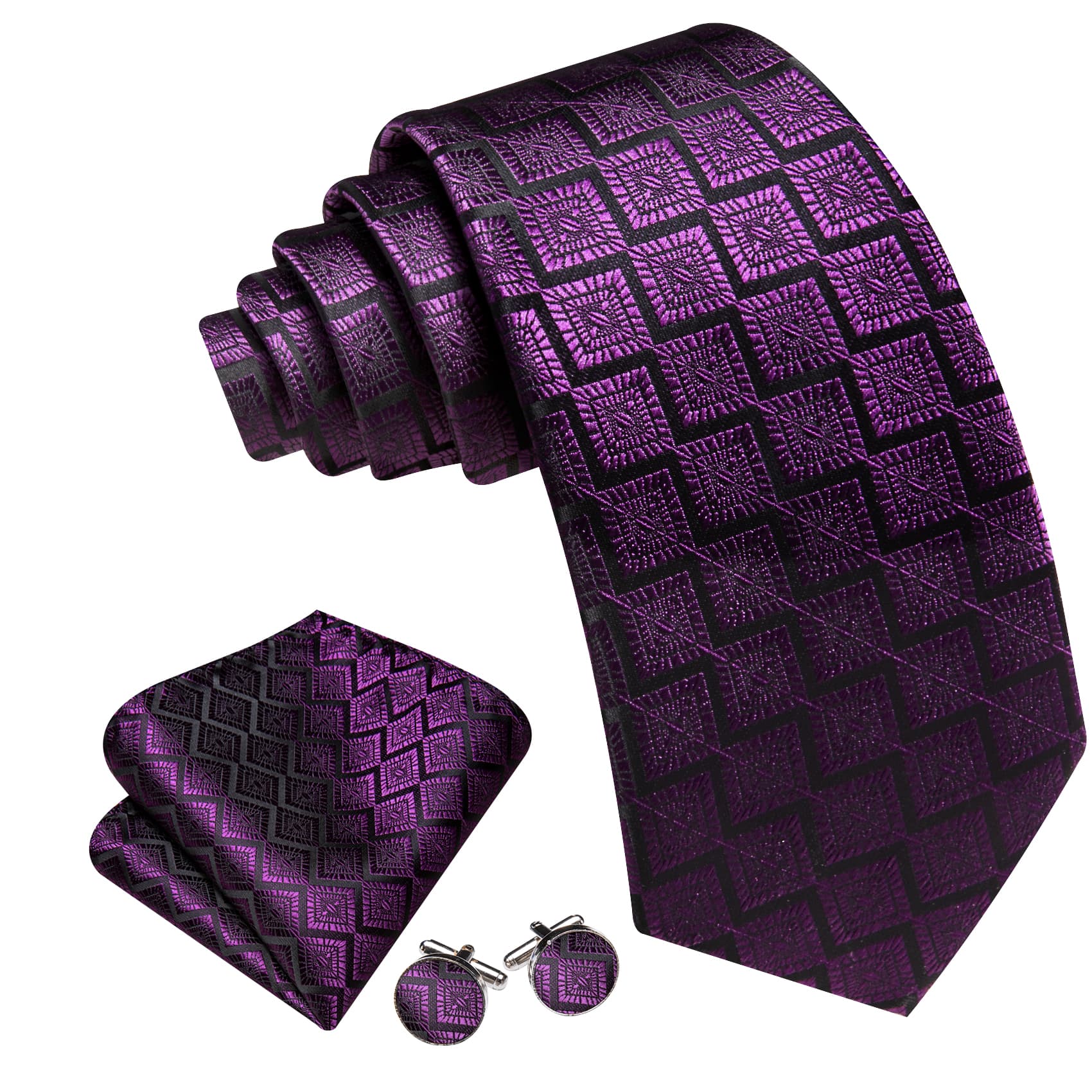 Purple Tie Jacquard Geometric Pattern Men's Necktie Set