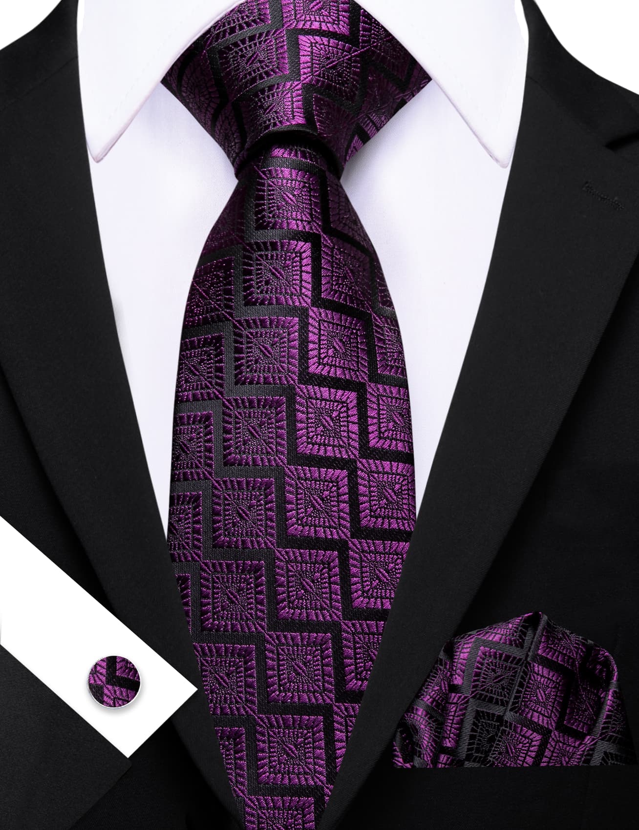 Purple Tie Jacquard Geometric Pattern Men's Necktie Set