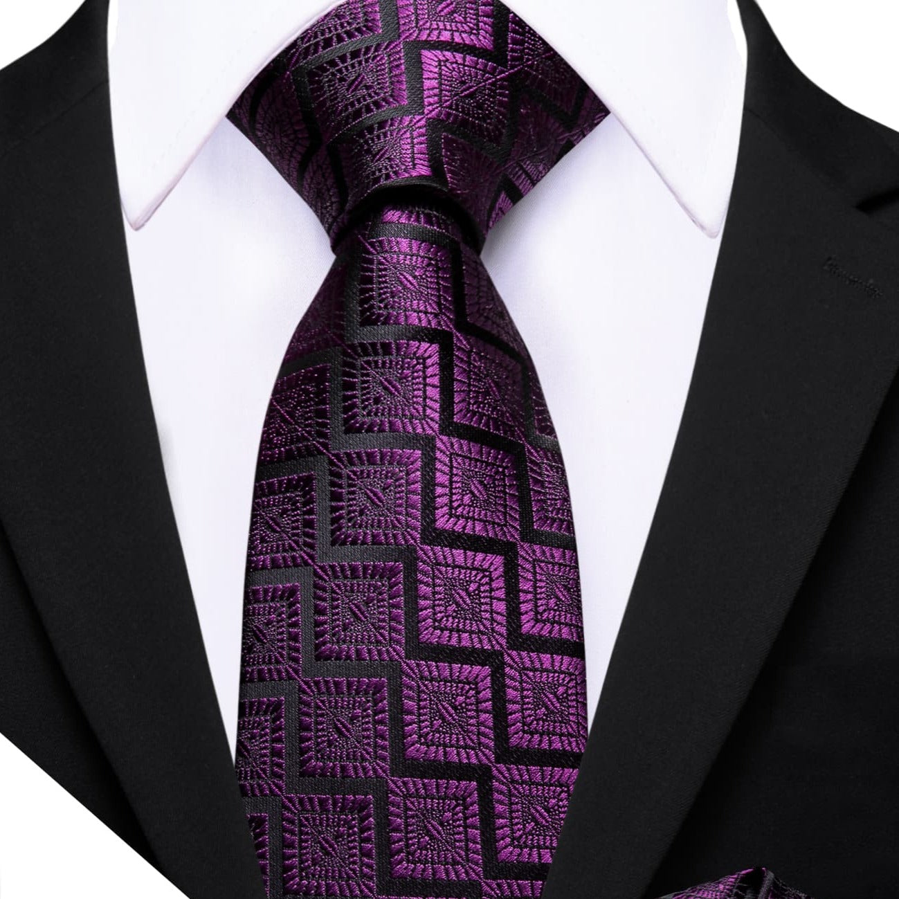 Purple Tie Jacquard Geometric Pattern Men's Necktie Set