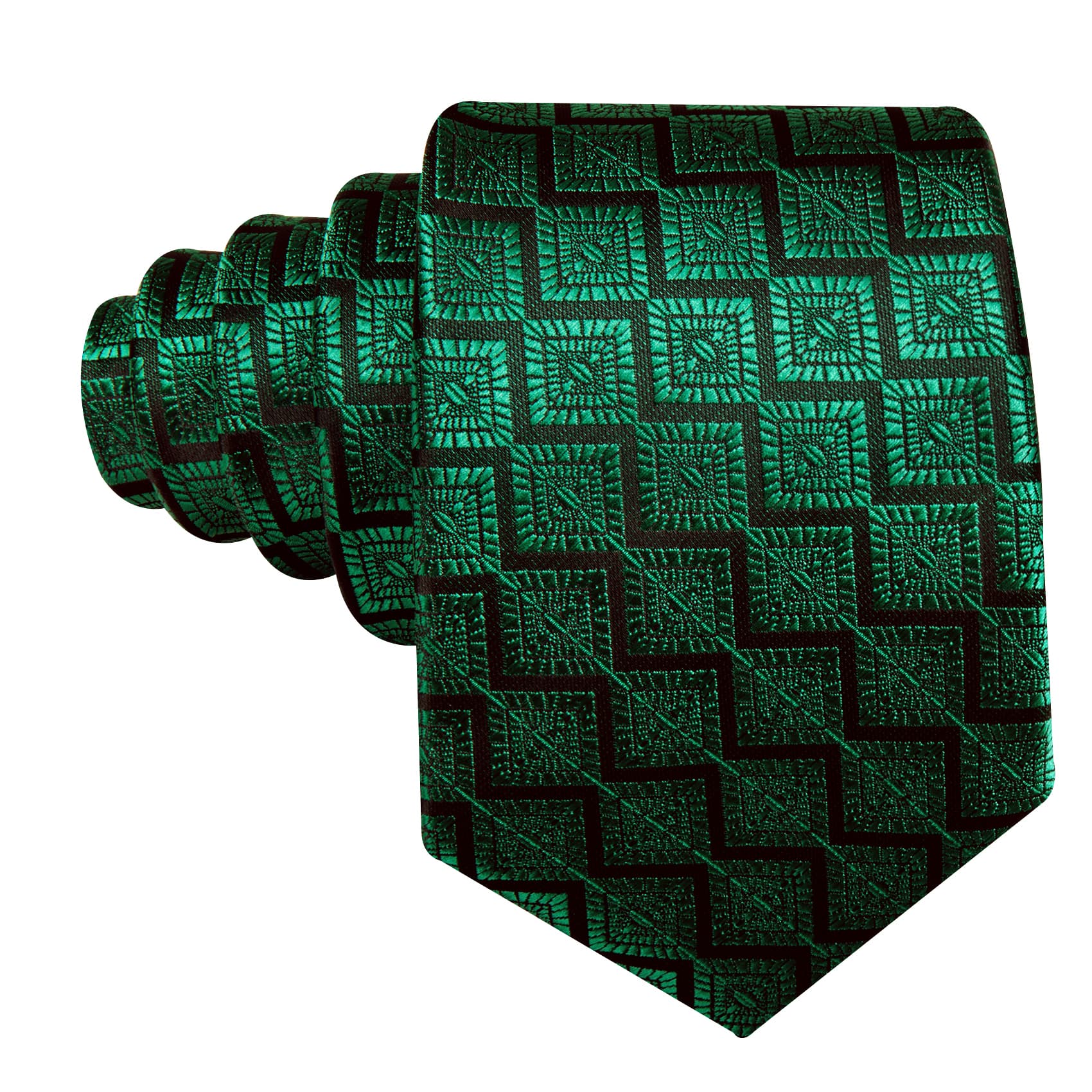  Emerald Green Tie Jacquard Geometric Men's Necktie Set