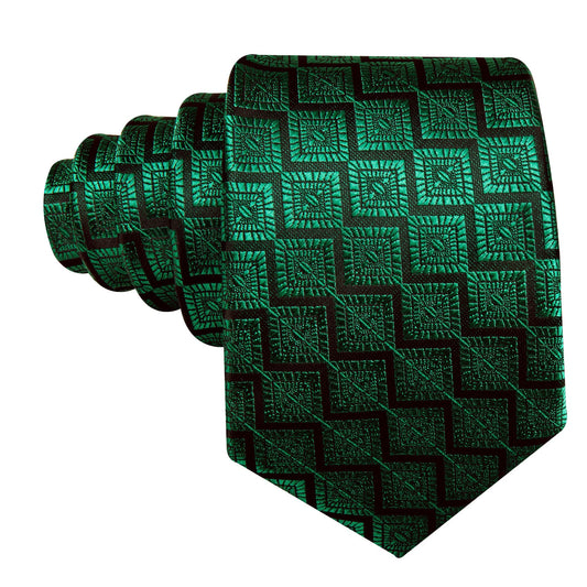  Emerald Green Tie Jacquard Geometric Men's Necktie Set