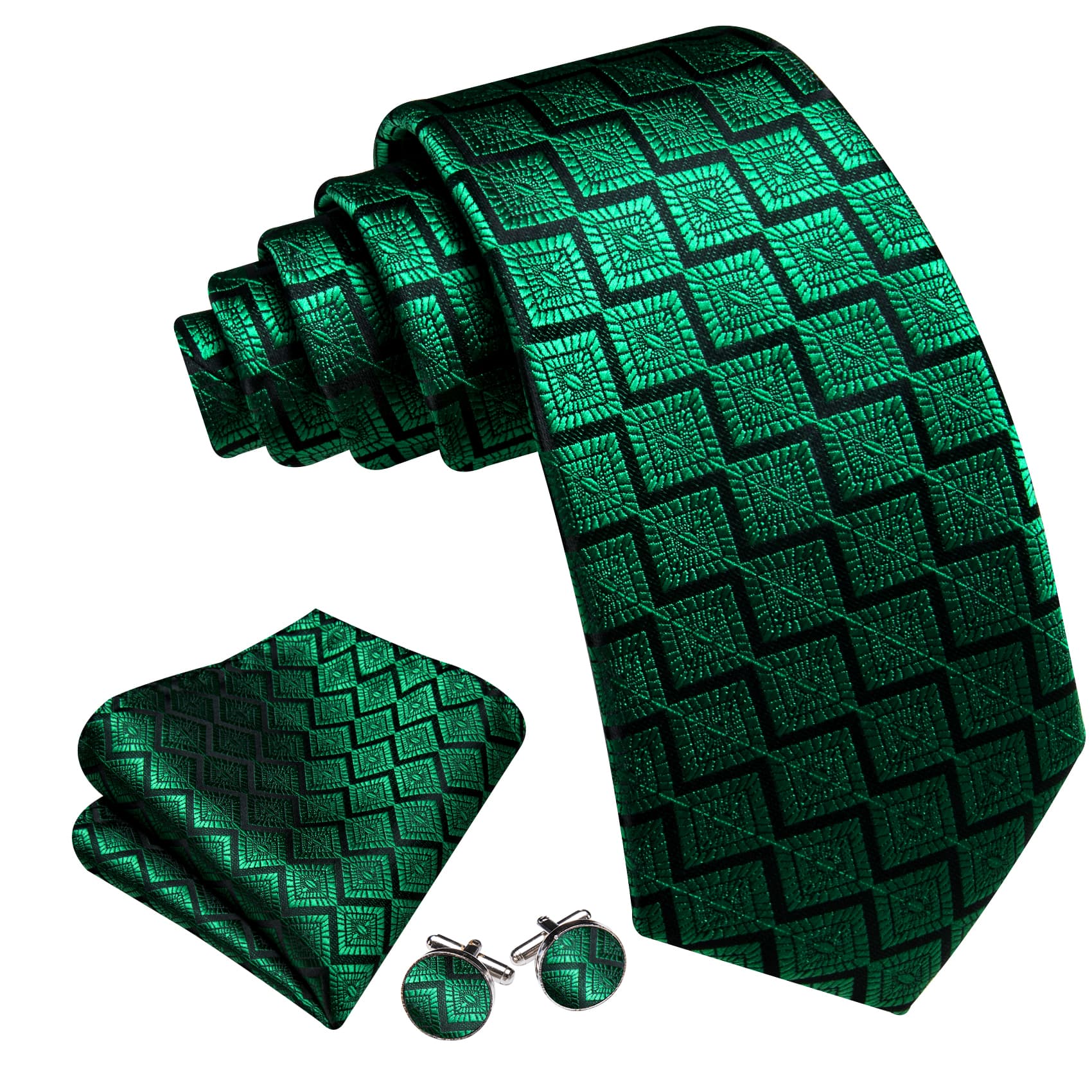  Emerald Green Tie Jacquard Geometric Men's Necktie Set