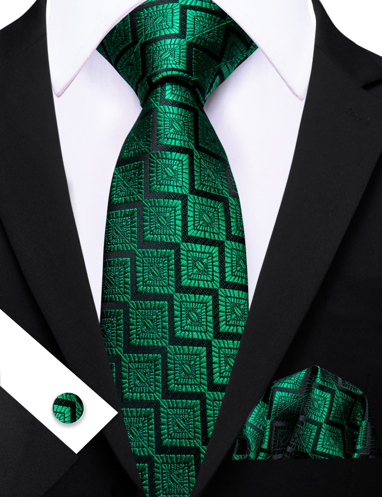  Emerald Green Tie Jacquard Geometric Men's Necktie Set