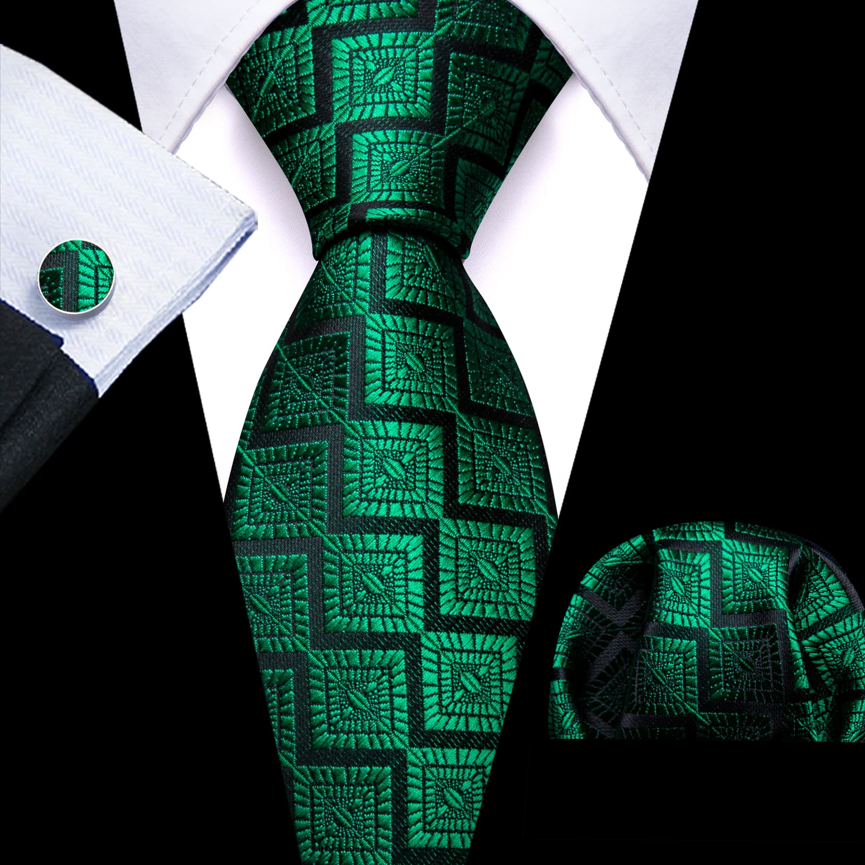 Emerald Green Tie Jacquard Geometric Men's Necktie Set