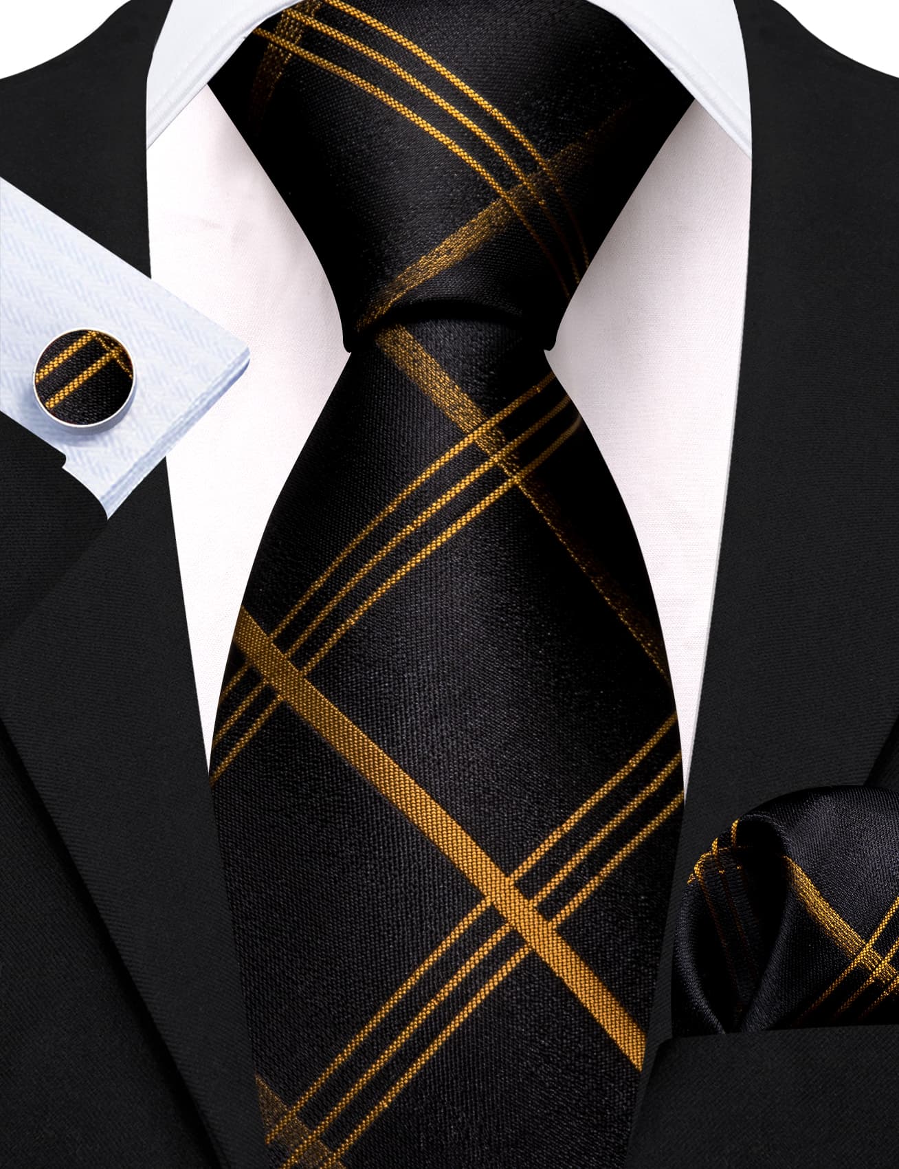  Black Tie Peru Brown Pinstripes Jacquard Striped Necktie Set